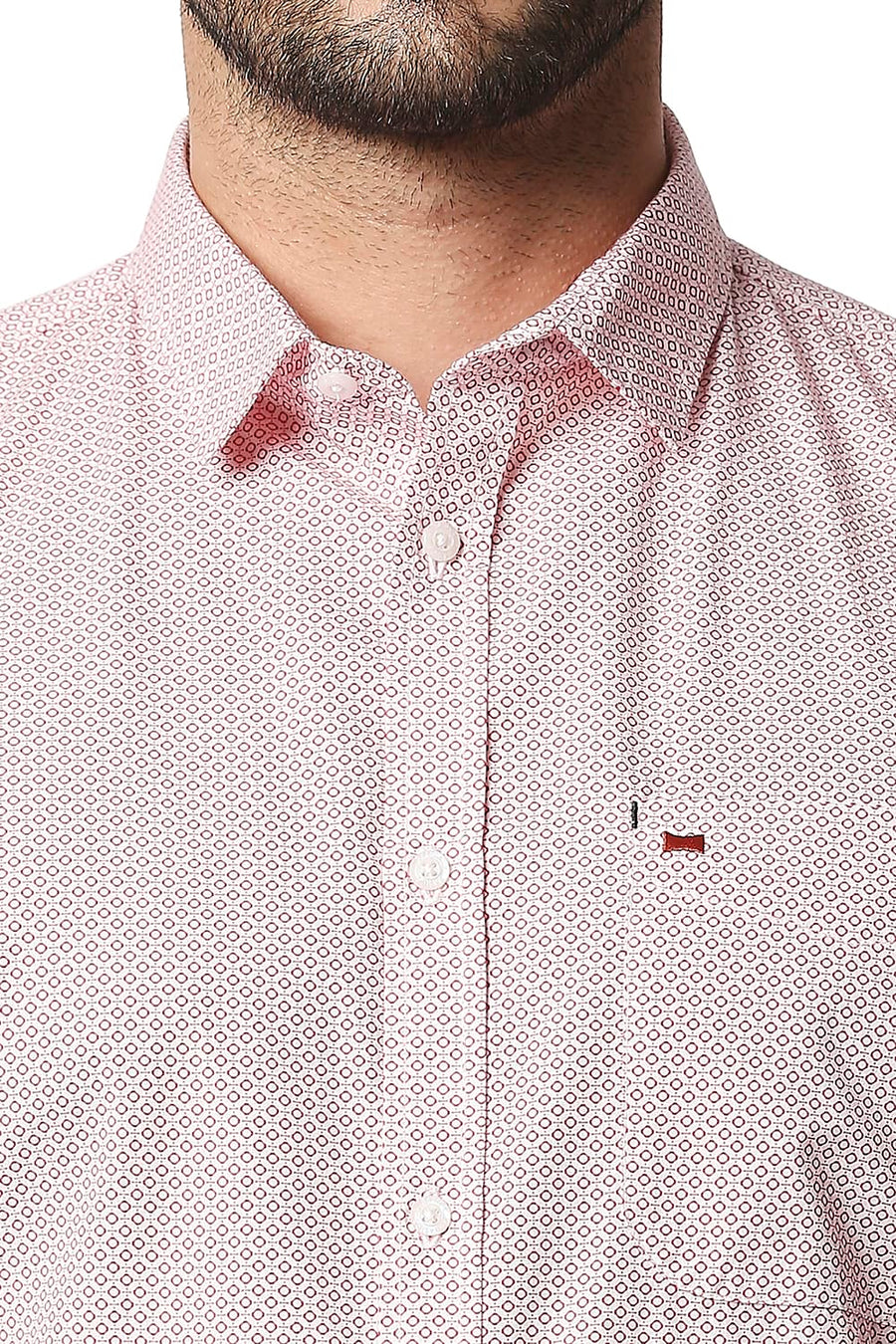 BASICS SLIM FIT ROCOCCO RED POPLIN PRINTED SHIRT
