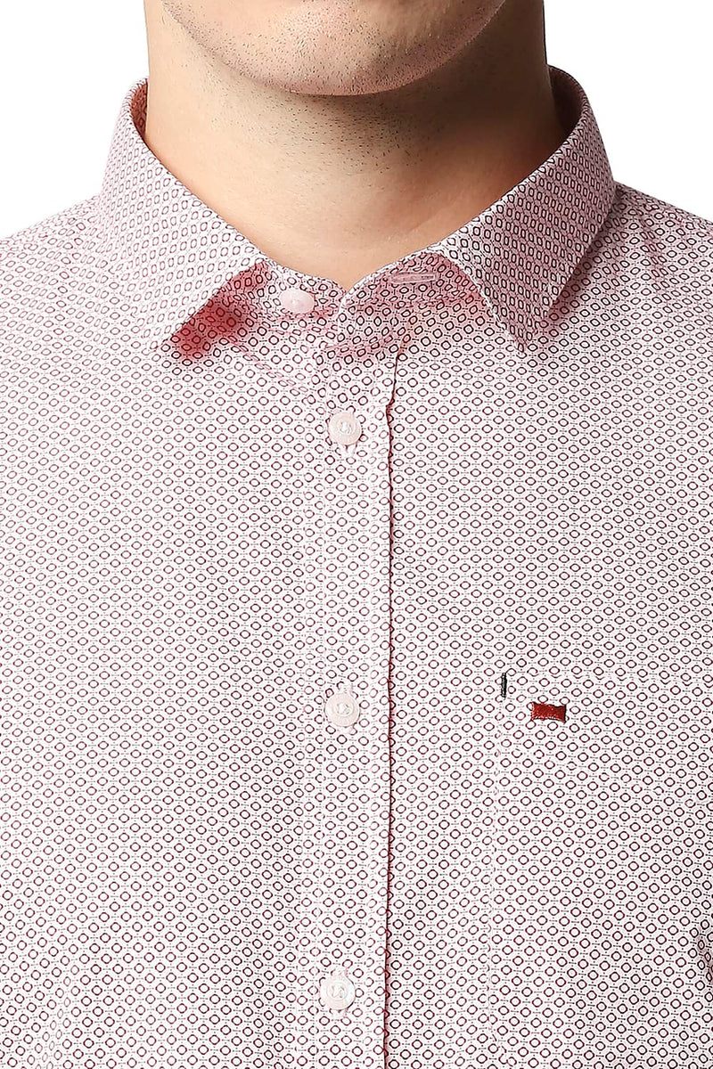 BASICS SLIM FIT POPLIN PRINTED HALFSLEEVES SHIRT