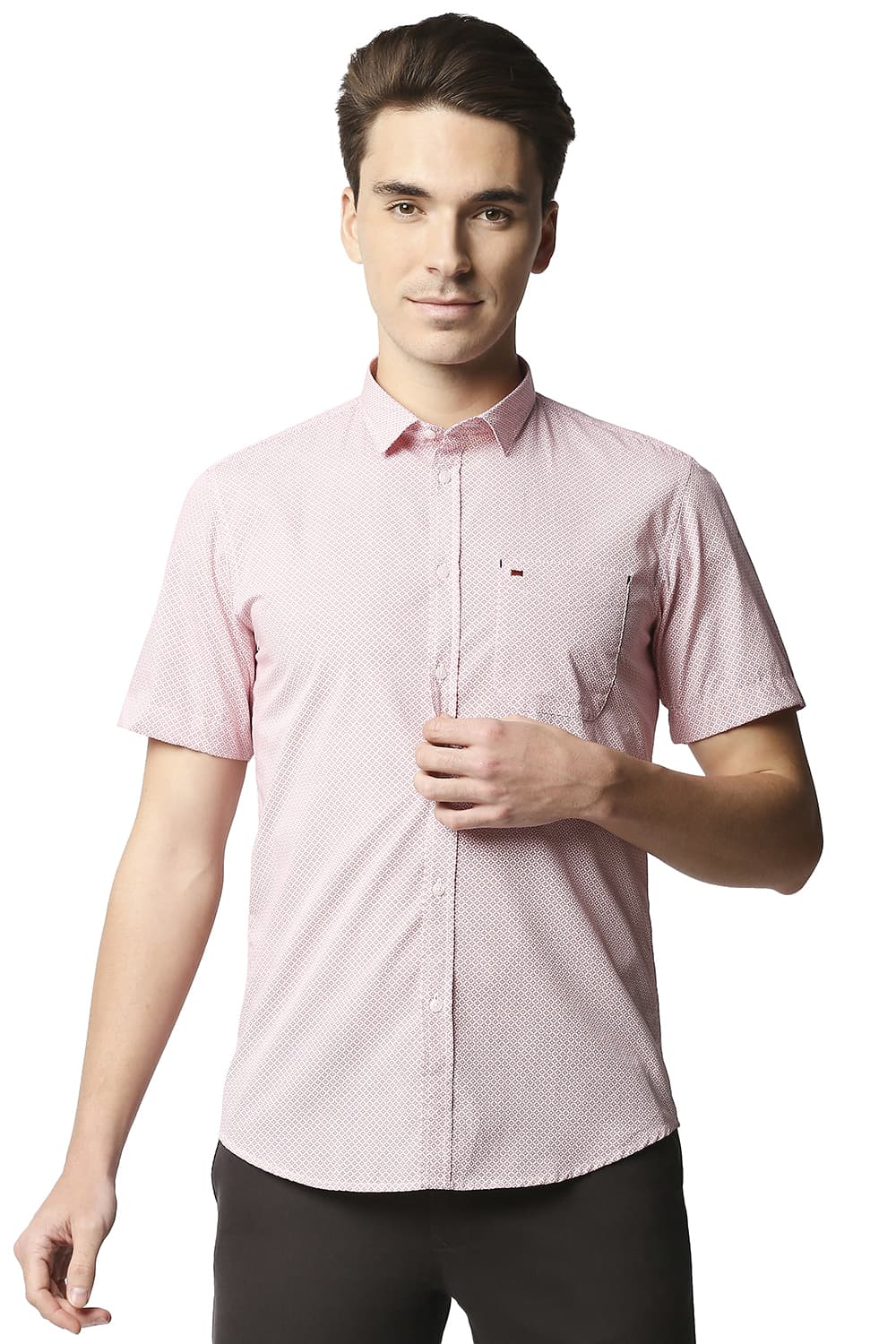 BASICS SLIM FIT POPLIN PRINTED HALFSLEEVES SHIRT