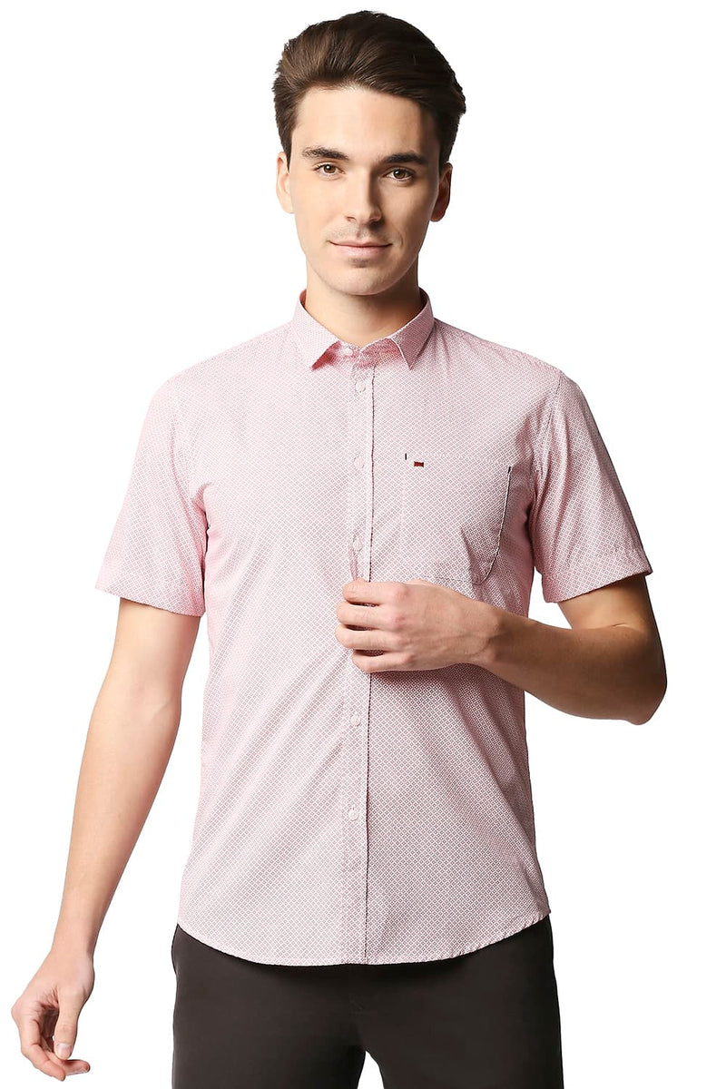 BASICS SLIM FIT POPLIN PRINTED HALFSLEEVES SHIRT