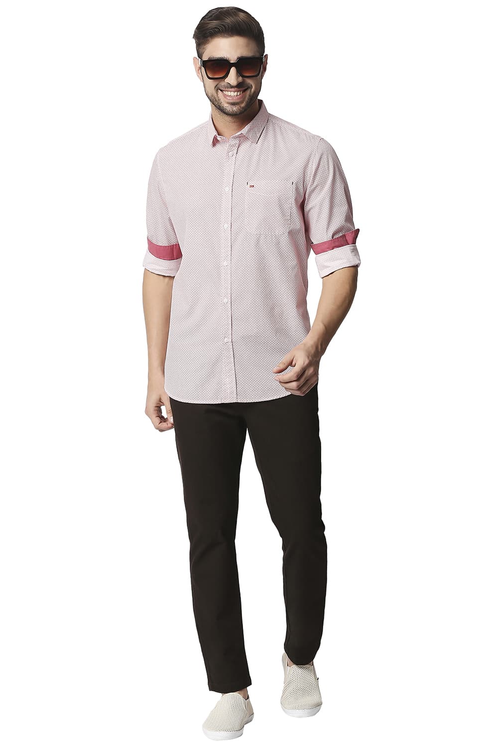 BASICS SLIM FIT POPLIN PRINTED SHIRT