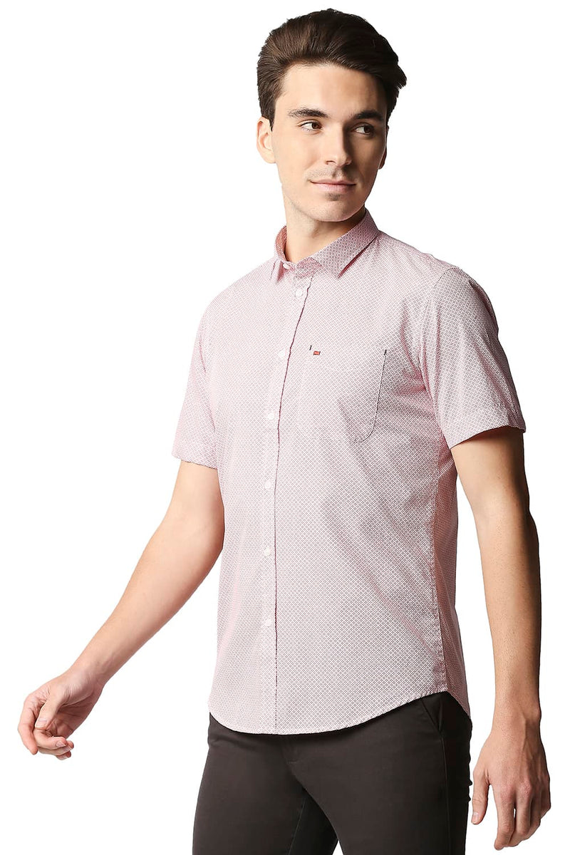 BASICS SLIM FIT POPLIN PRINTED HALFSLEEVES SHIRT