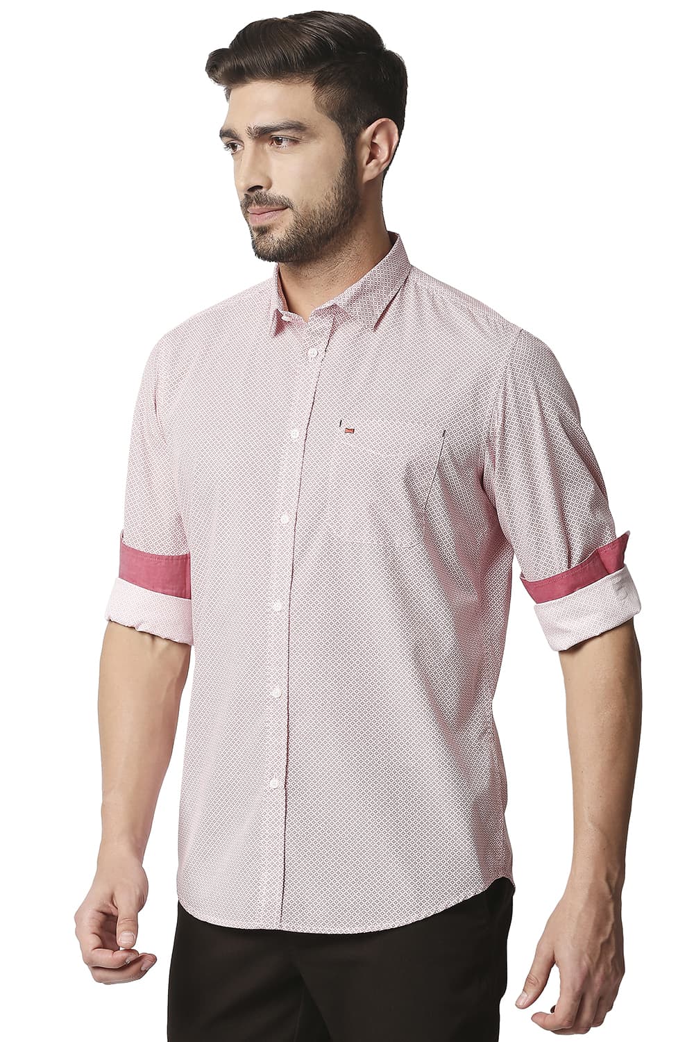 BASICS SLIM FIT POPLIN PRINTED SHIRT