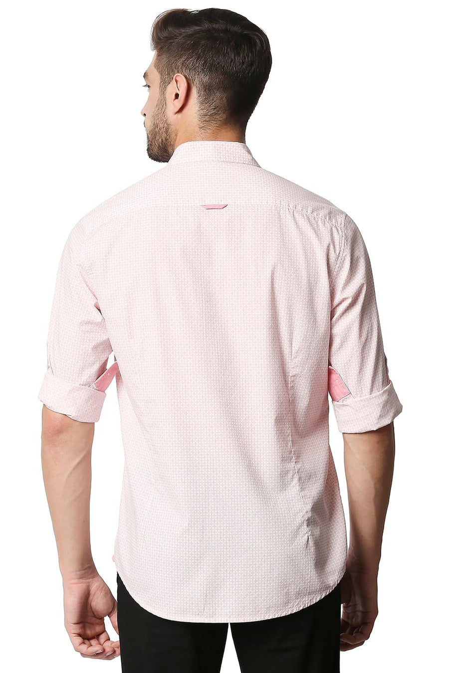 BASICS SLIM FIT POWDER PINK POPLIN PRINTED SHIRT