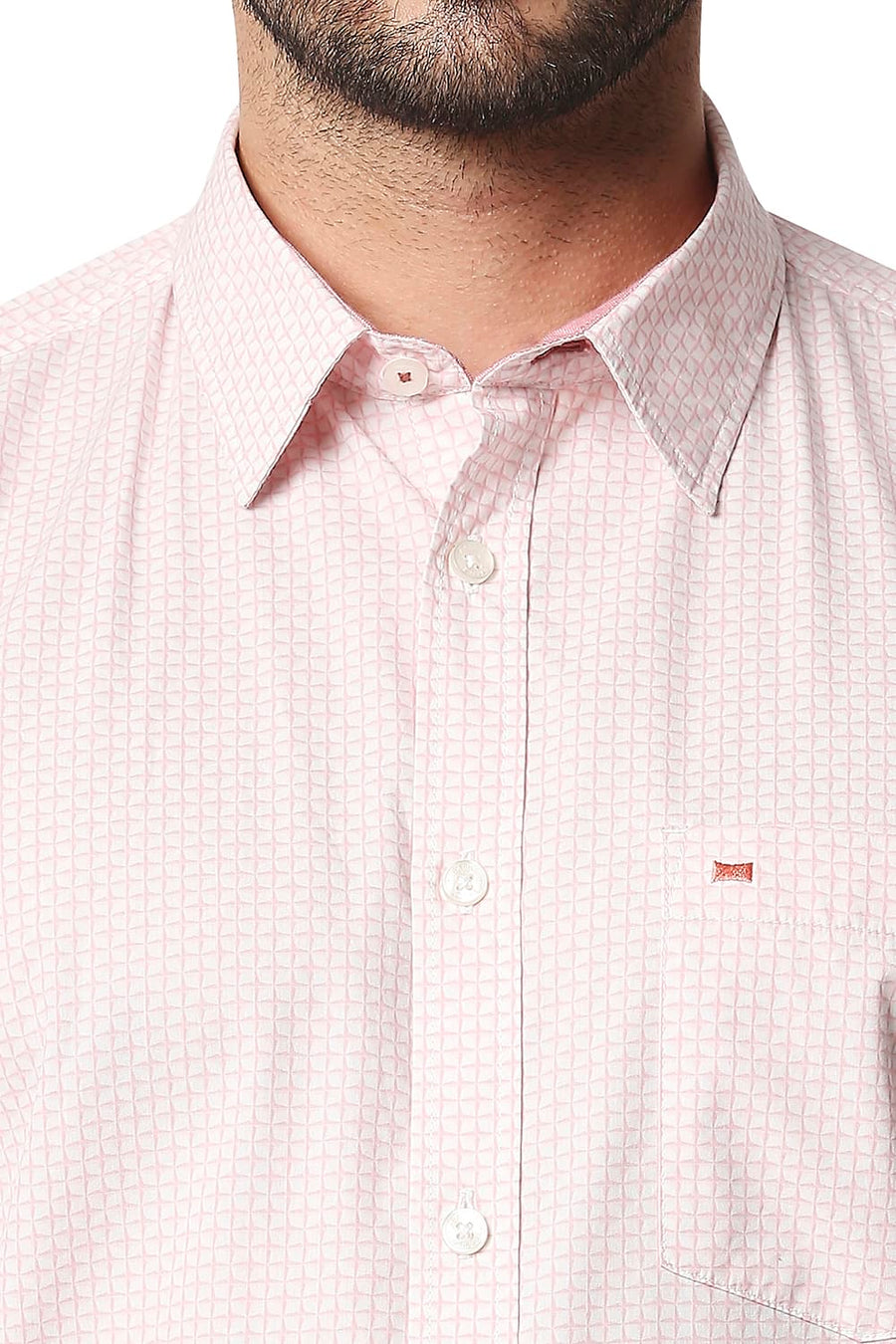 BASICS SLIM FIT POWDER PINK POPLIN PRINTED SHIRT
