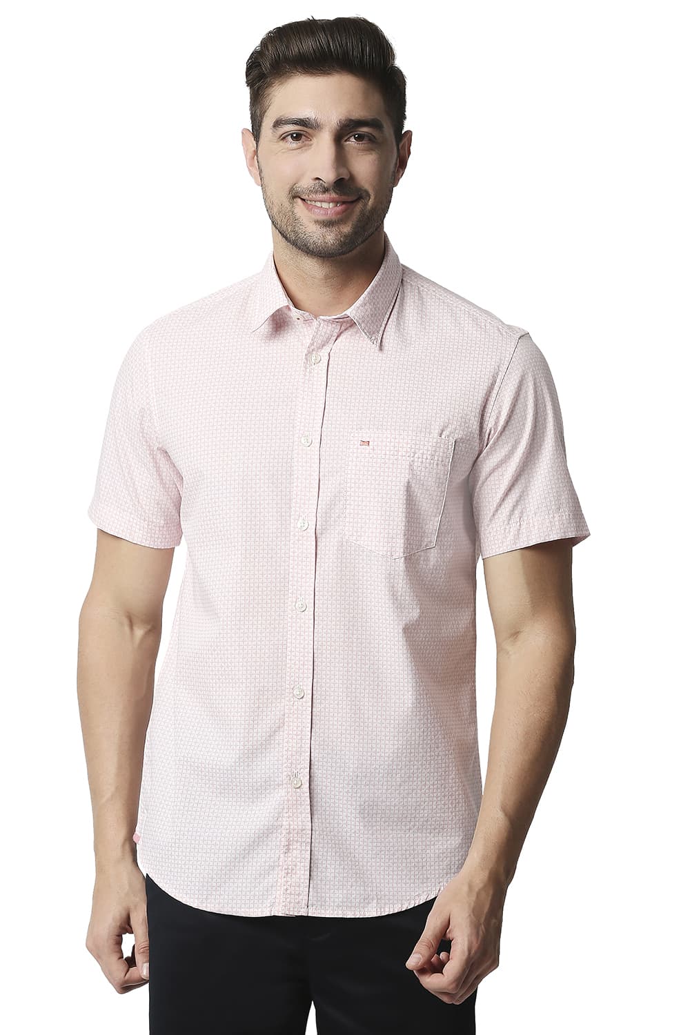 BASICS SLIM FIT POPLIN PRINTED SHIRT