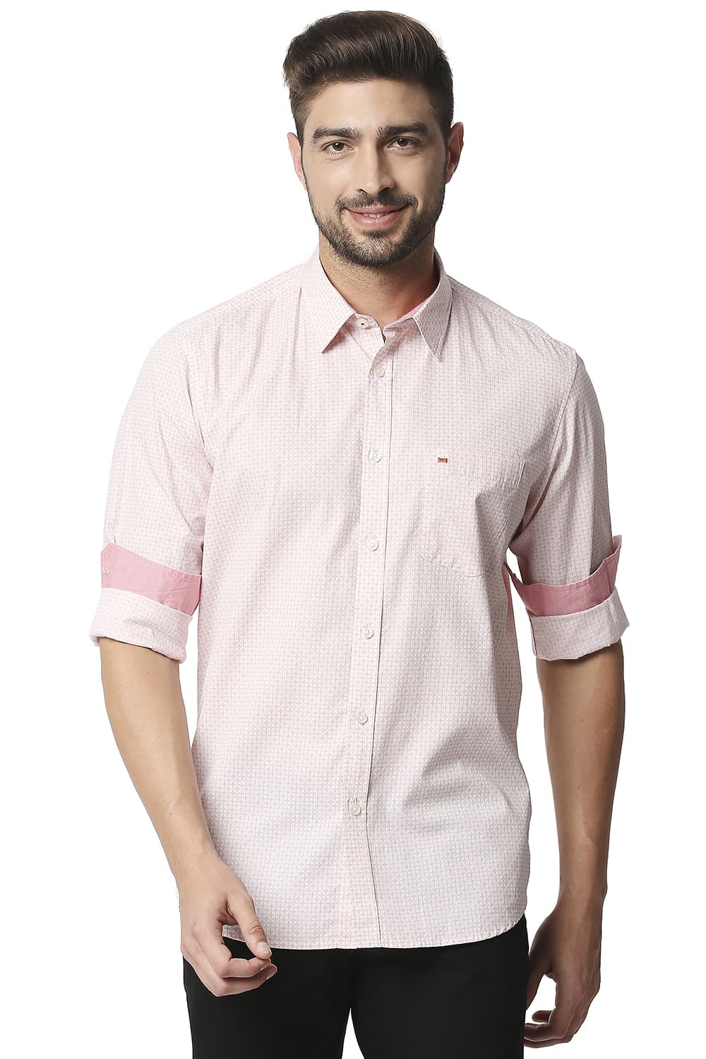 BASICS SLIM FIT POPLIN PRINTED SHIRT