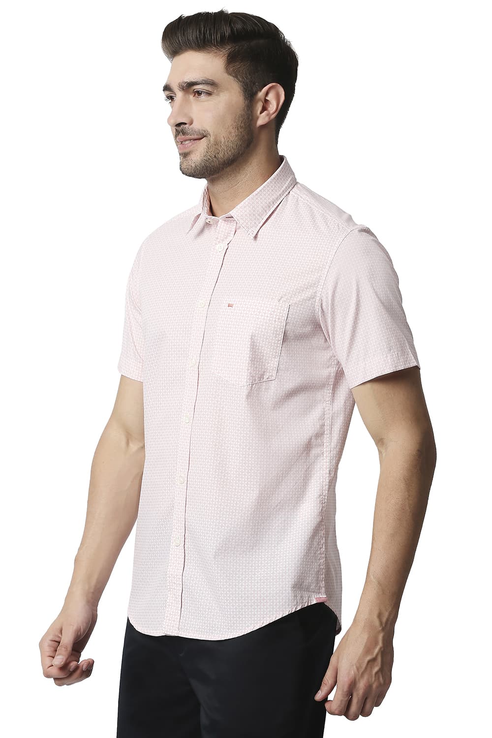 BASICS SLIM FIT POPLIN PRINTED HALFSLEEVES SHIRT