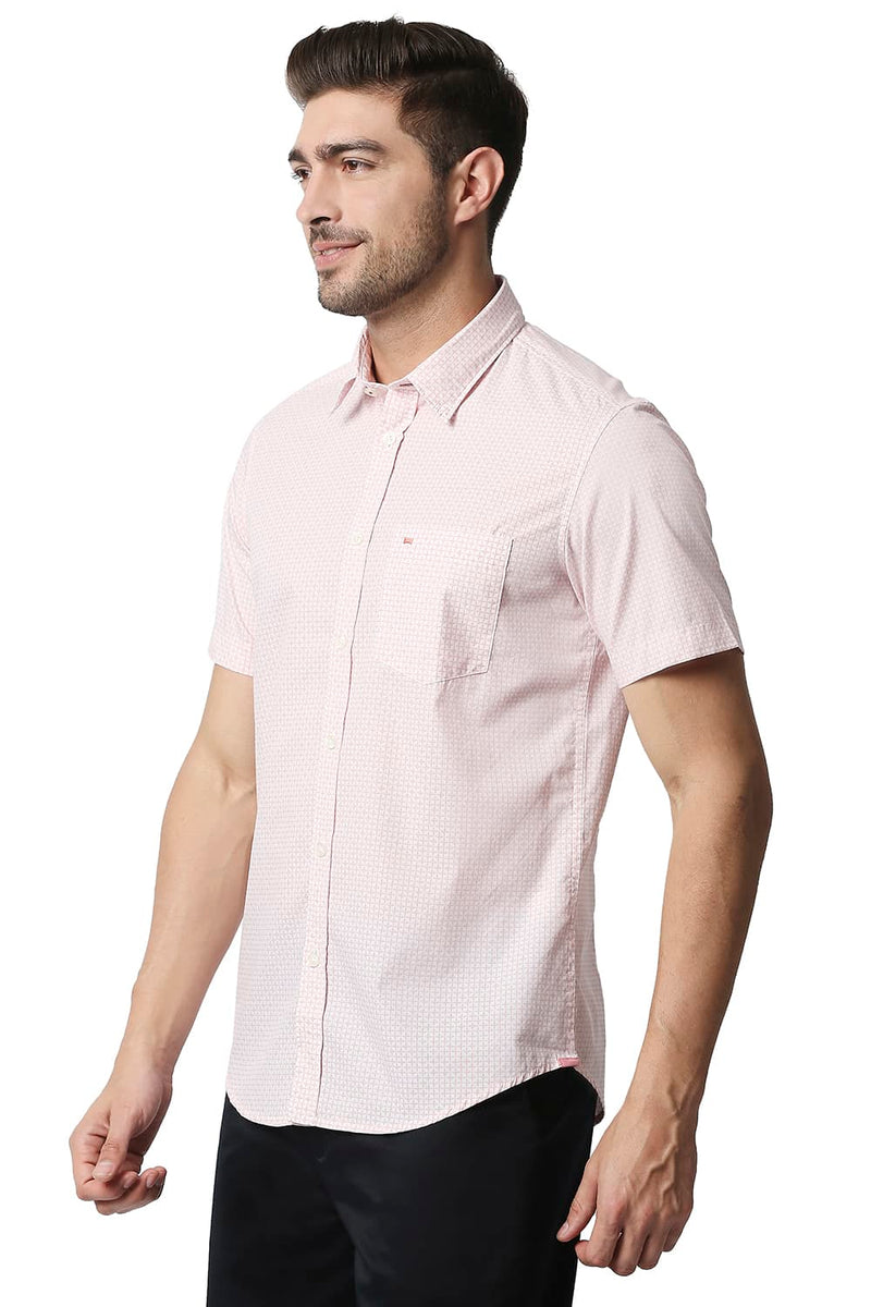 BASICS SLIM FIT POPLIN PRINTED HALFSLEEVES SHIRT