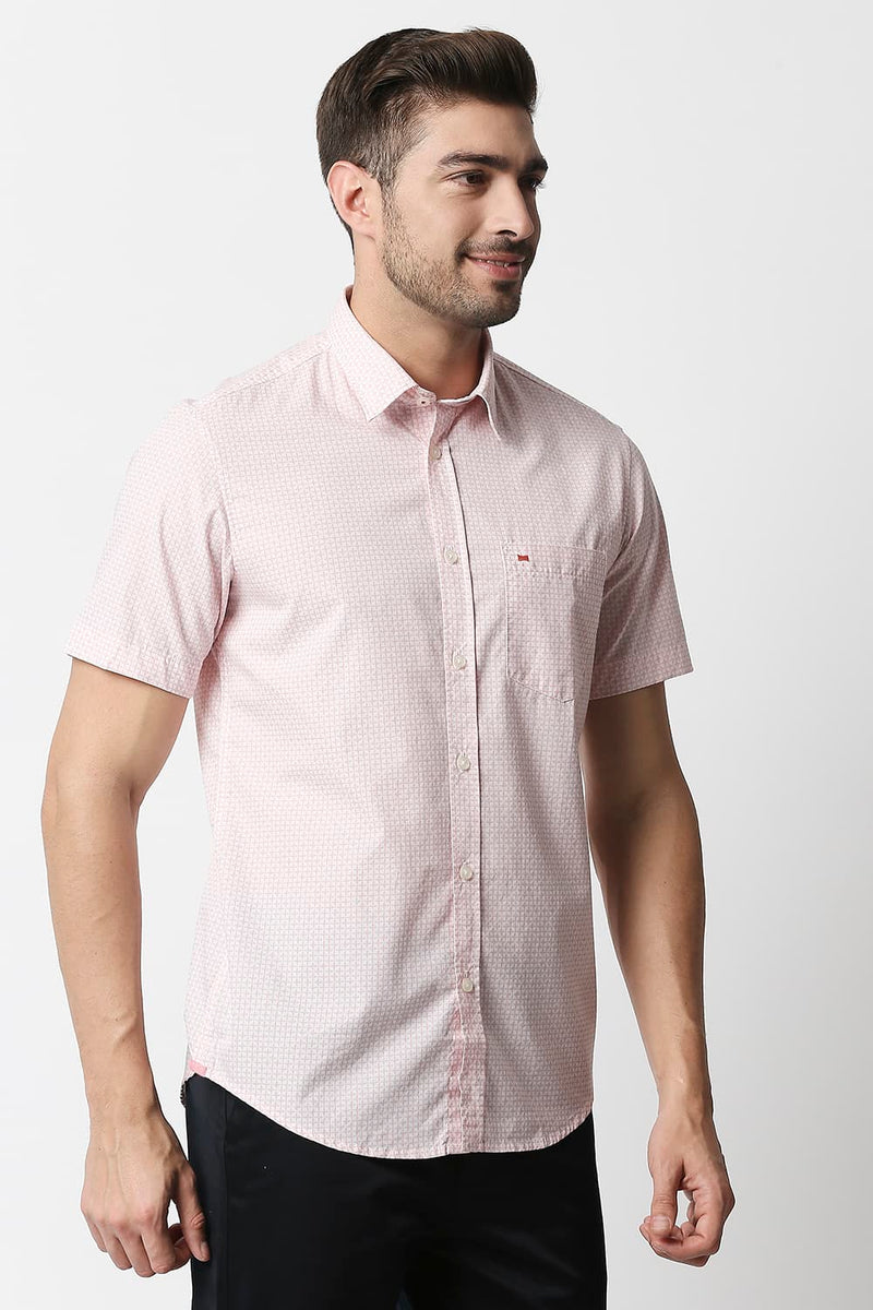 Slim Fit Poplin Printed Halfsleeves Shirt