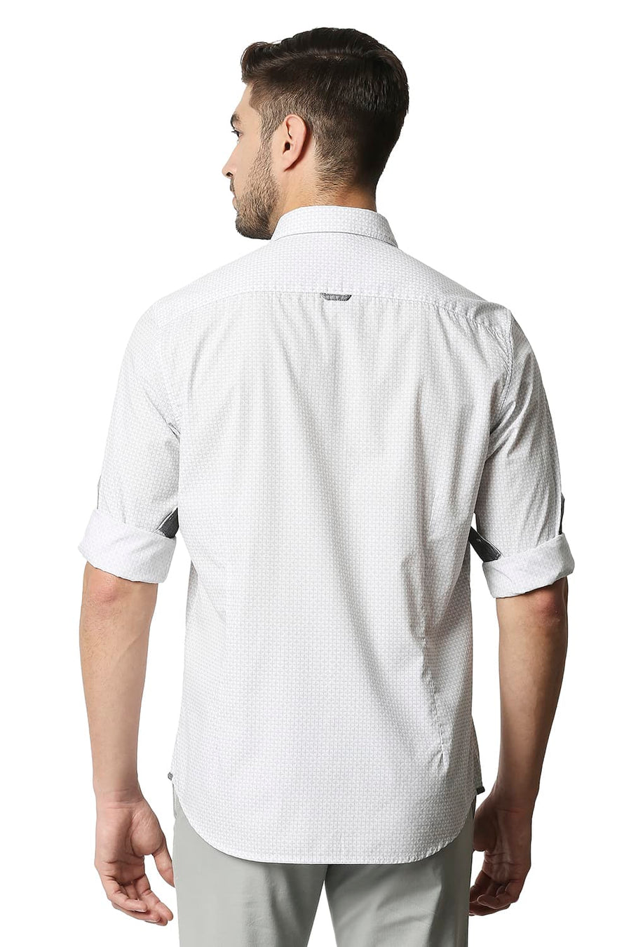 BASICS SLIM FIT CHIP GREY POPLIN PRINTED SHIRT