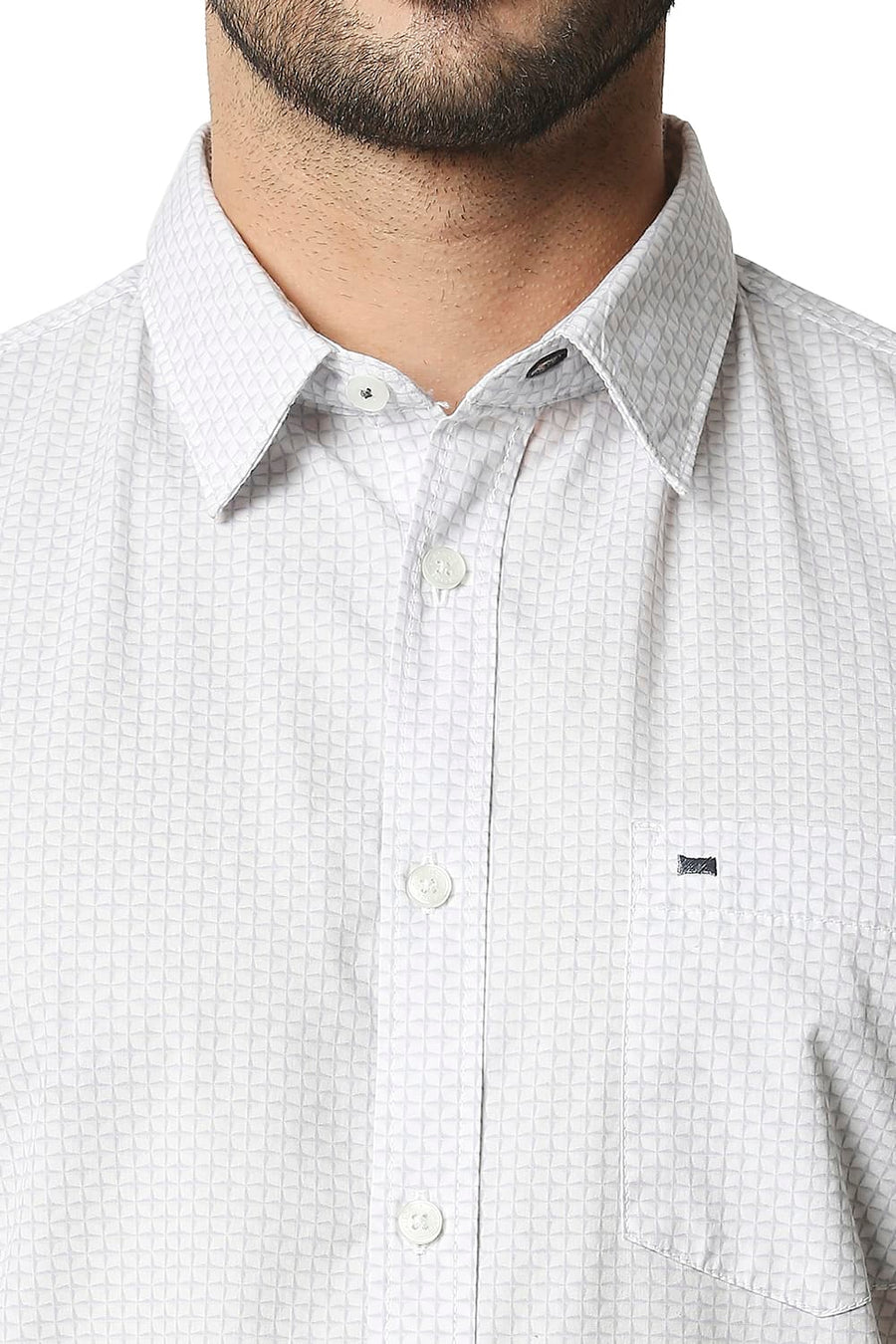BASICS SLIM FIT CHIP GREY POPLIN PRINTED SHIRT