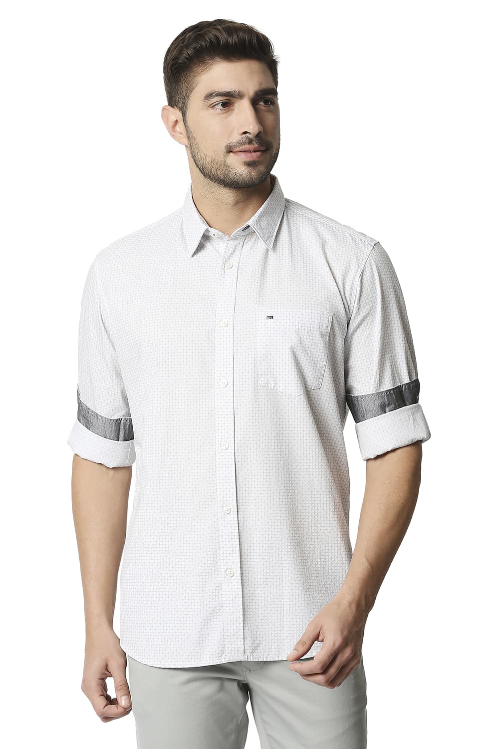 BASICS SLIM FIT POPLIN PRINTED SHIRT