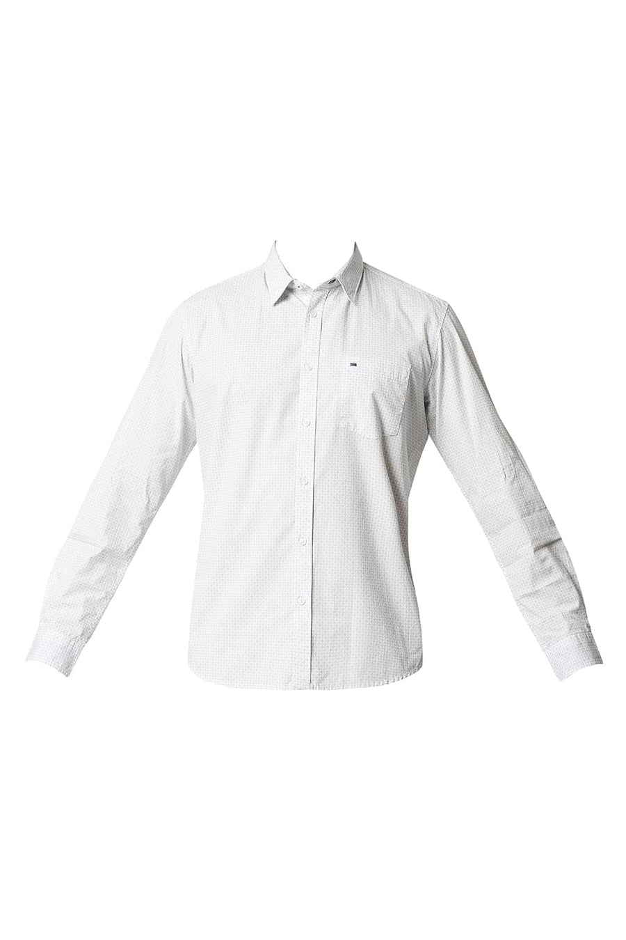BASICS SLIM FIT CHIP GREY POPLIN PRINTED SHIRT