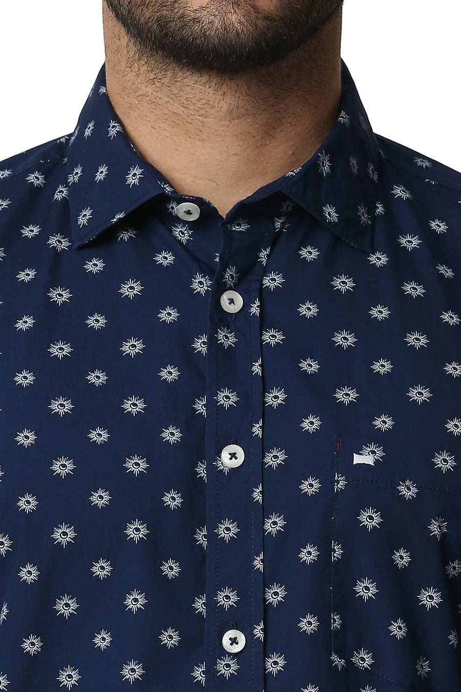 BASICS SLIM FIT ESTATE BLUE POPLIN PRINTED SHIRT