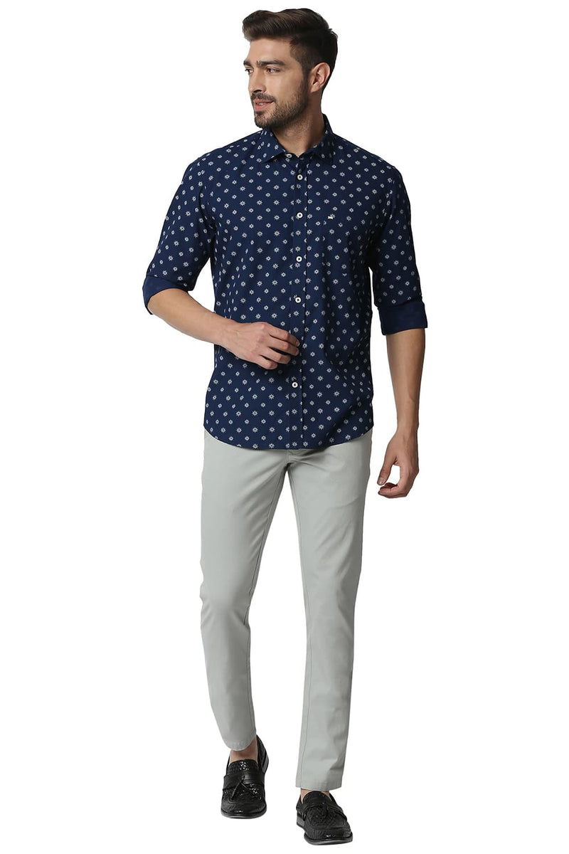 BASICS SLIM FIT POPLIN PRINTED SHIRT