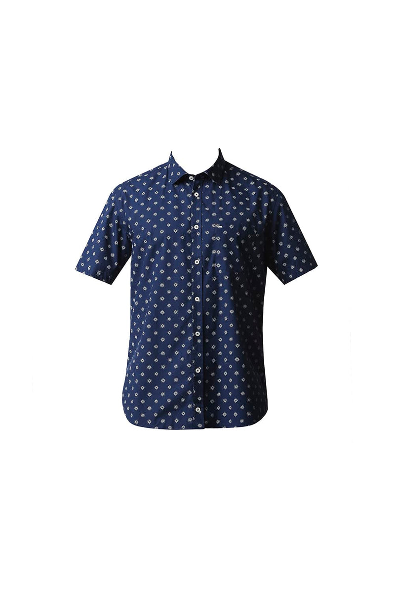 BASICS SLIM FIT POPLIN PRINTED HALFSLEEVES SHIRT