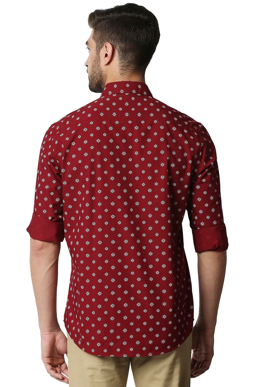 BASICS SLIM FIT PERSIAN RED POPLIN PRINTED SHIRT
