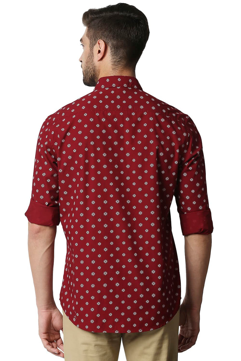 BASICS SLIM FIT POPLIN PRINTED SHIRT