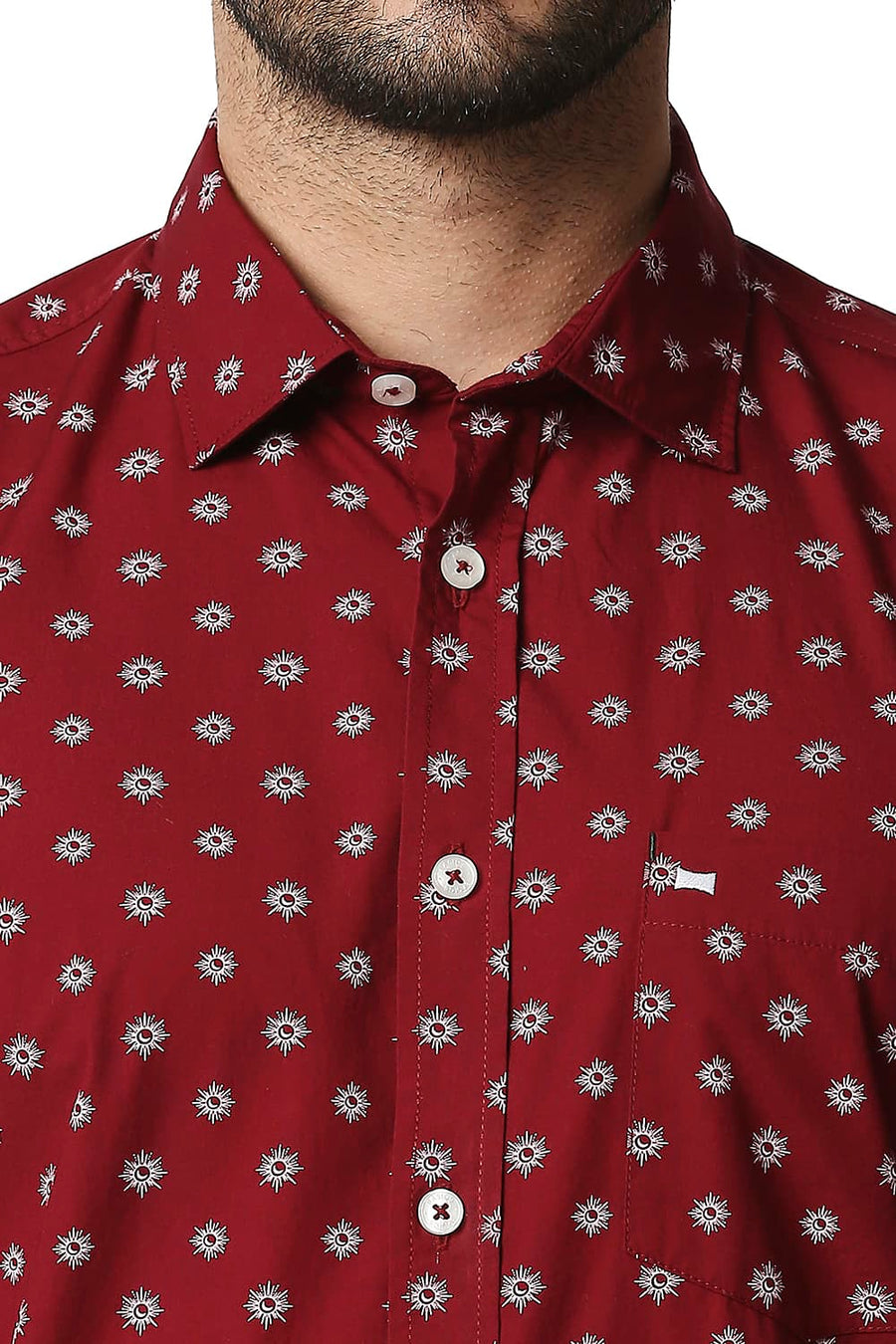 BASICS SLIM FIT PERSIAN RED POPLIN PRINTED SHIRT