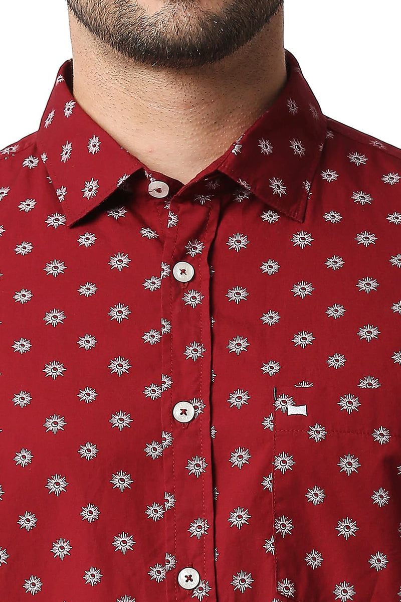 BASICS SLIM FIT POPLIN PRINTED HALFSLEEVES SHIRT