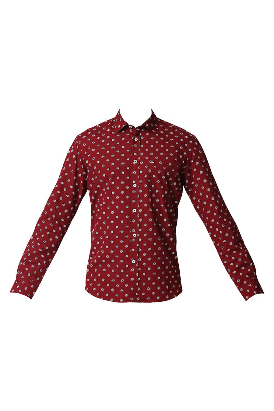 BASICS SLIM FIT PERSIAN RED POPLIN PRINTED SHIRT