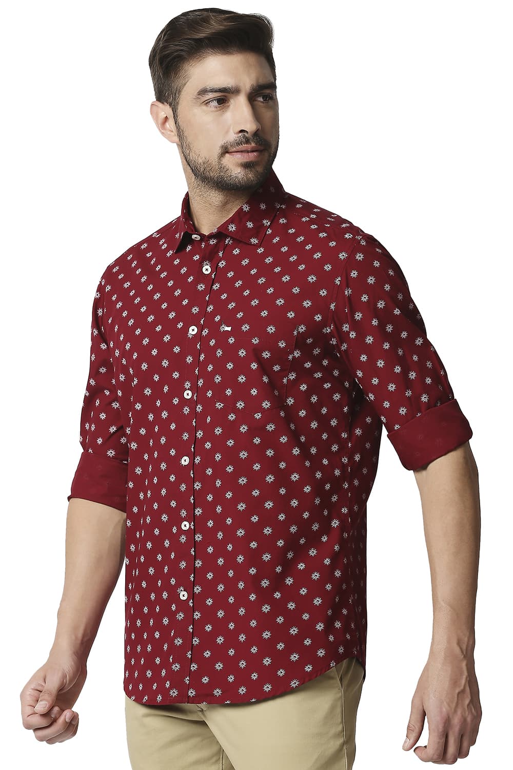 BASICS SLIM FIT POPLIN PRINTED SHIRT