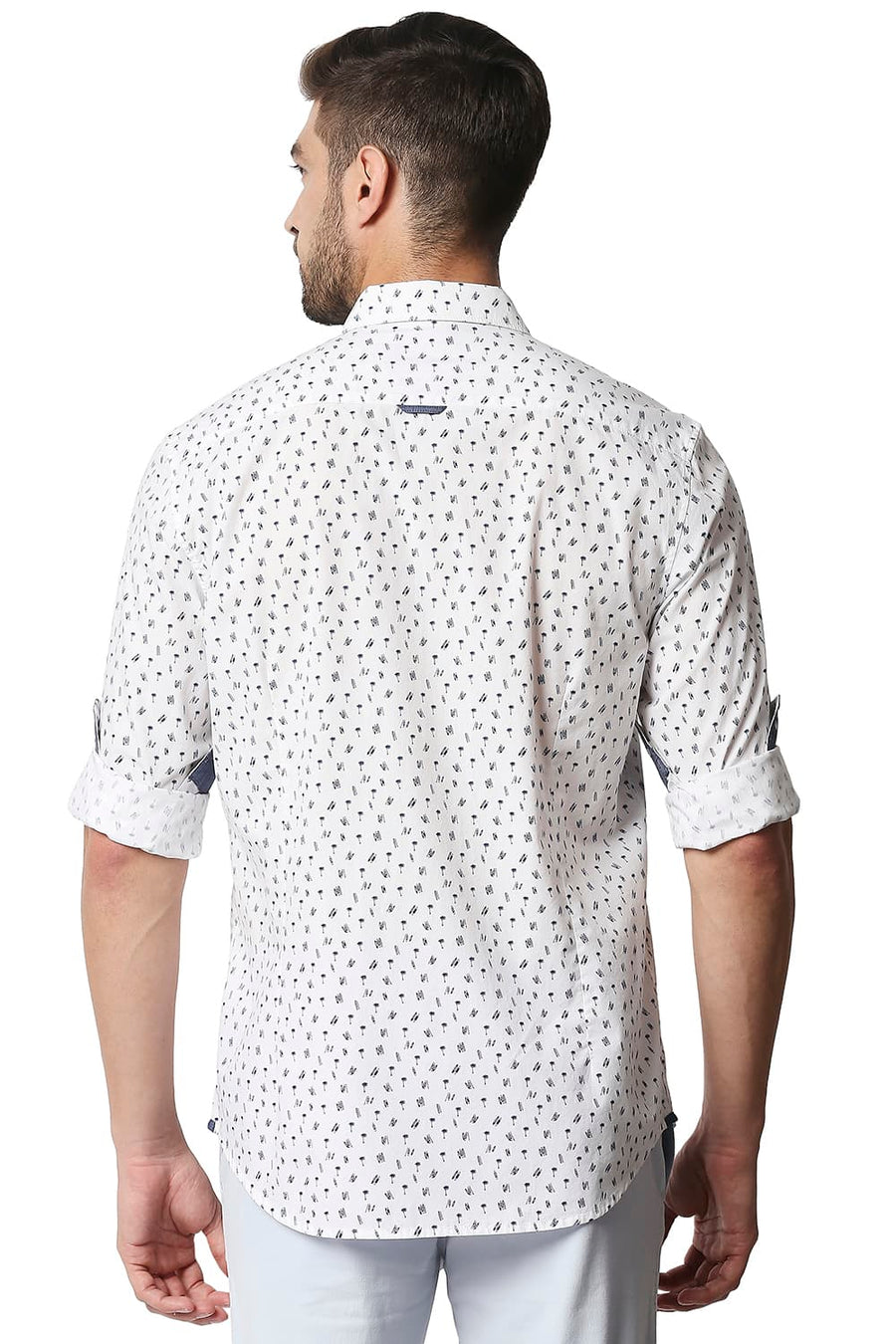 BASICS SLIM FIT CLOUD DANCER WHITE POPLIN PRINTED SHIRT