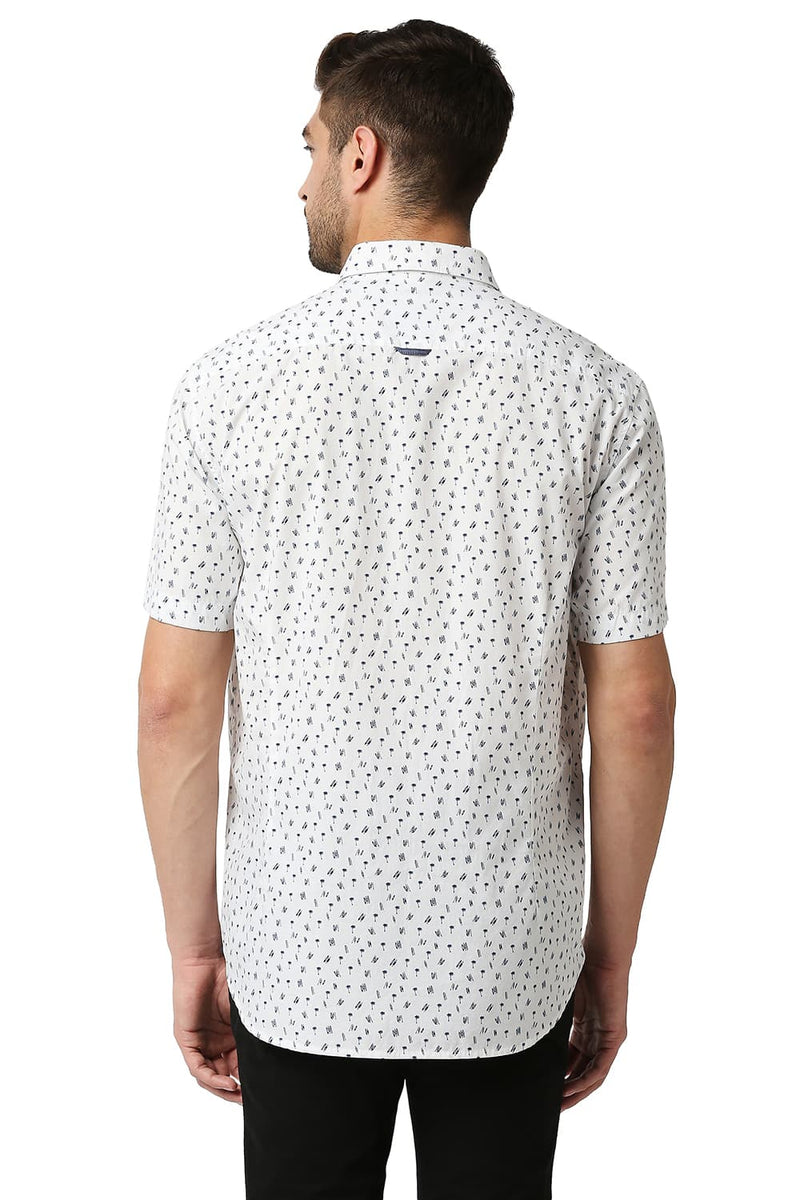 BASICS SLIM FIT POPLIN PRINTED HALFSLEEVES SHIRT