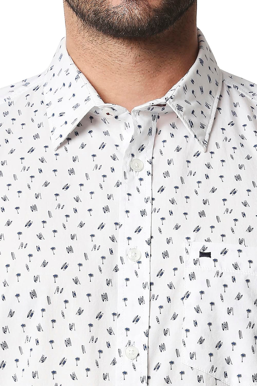 BASICS SLIM FIT CLOUD DANCER WHITE POPLIN PRINTED SHIRT