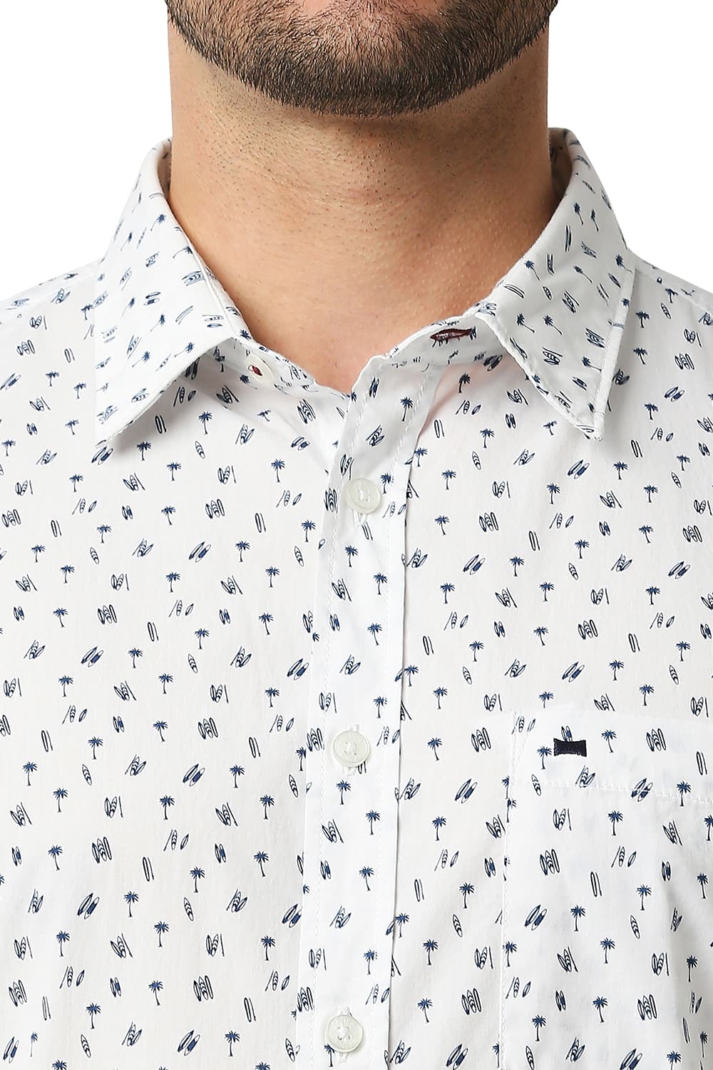 BASICS SLIM FIT POPLIN PRINTED HALFSLEEVES SHIRT