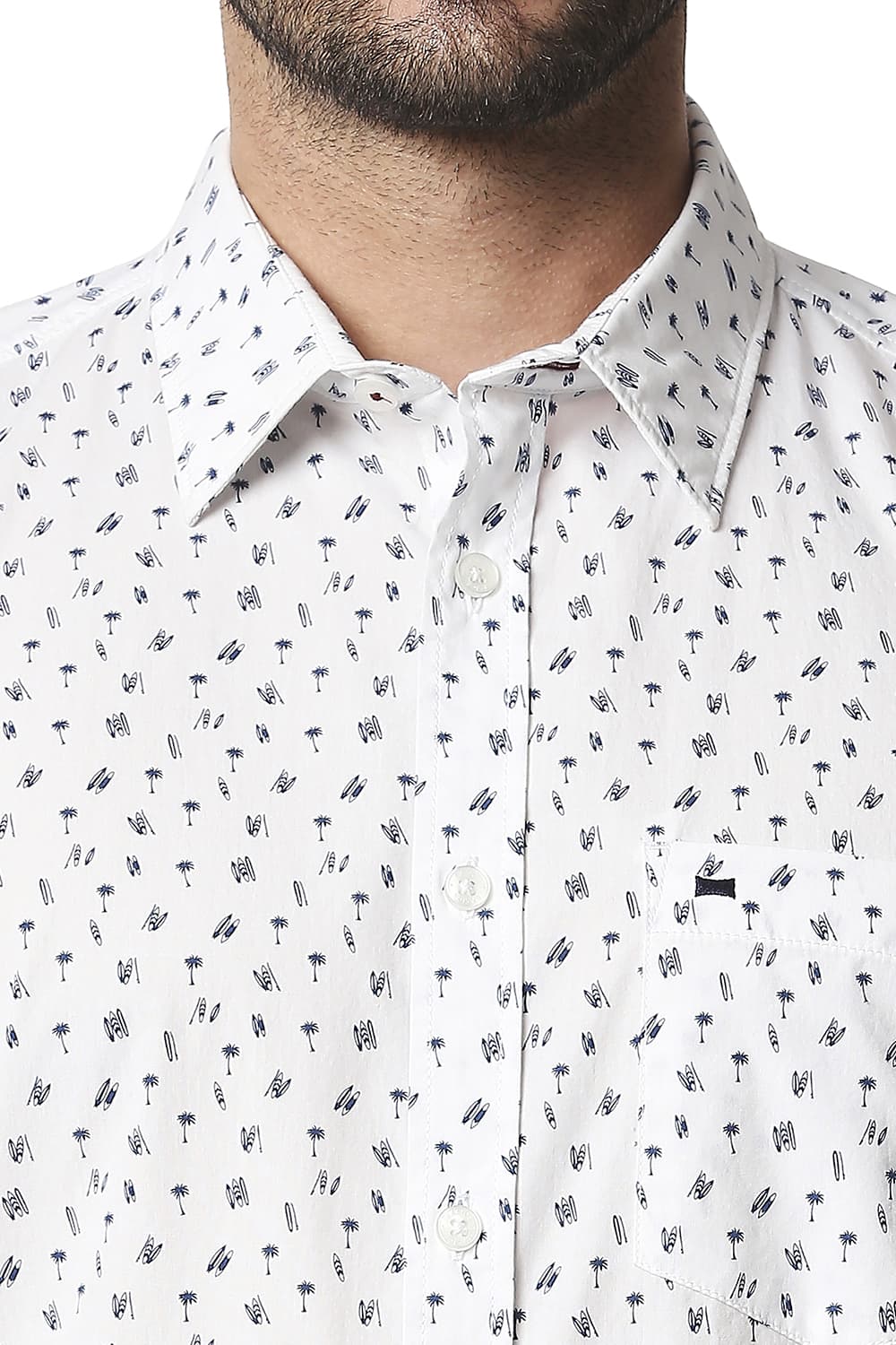 BASICS SLIM FIT POPLIN PRINTED SHIRT