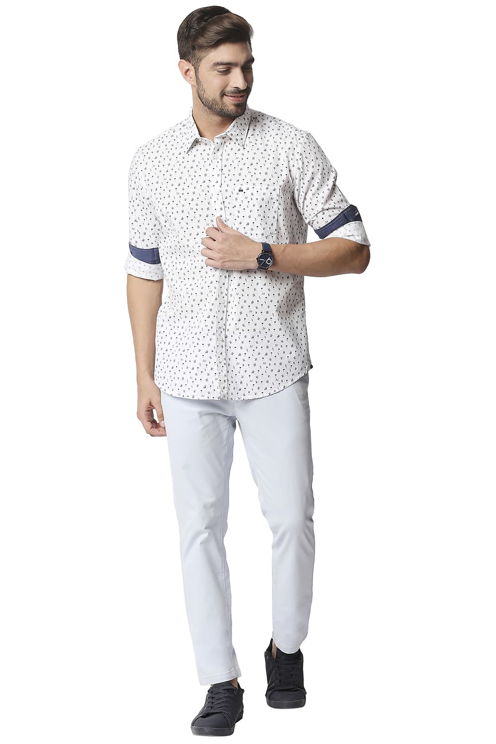 BASICS SLIM FIT POPLIN PRINTED SHIRT