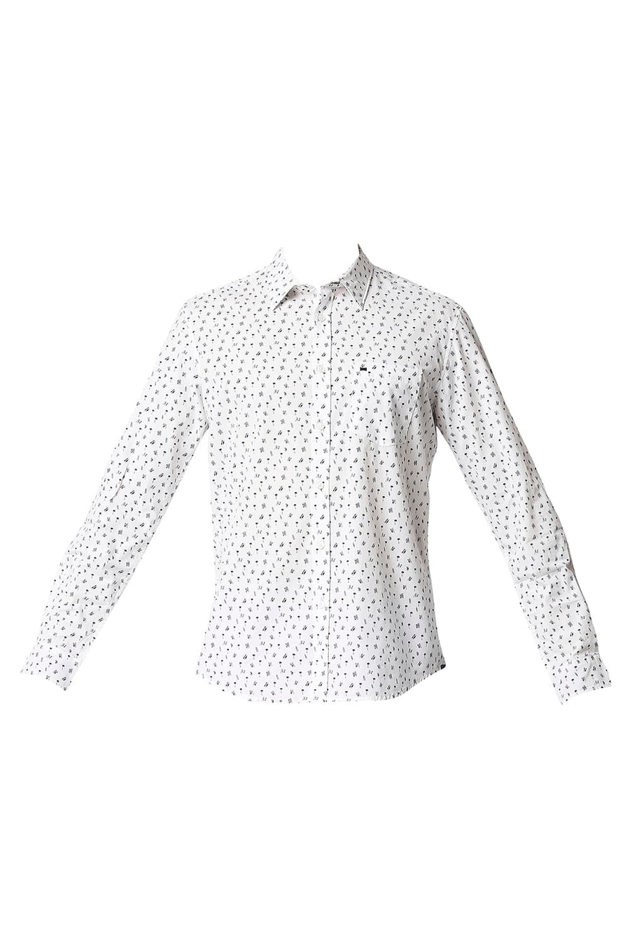 BASICS SLIM FIT CLOUD DANCER WHITE POPLIN PRINTED SHIRT