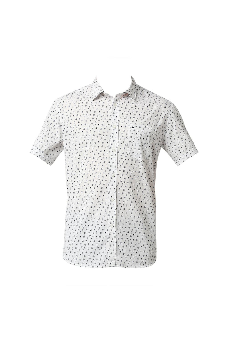 BASICS SLIM FIT POPLIN PRINTED HALFSLEEVES SHIRT