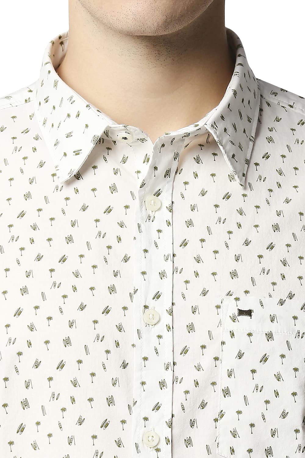 BASICS SLIM FIT POPLIN PRINTED HALFSLEEVES SHIRT