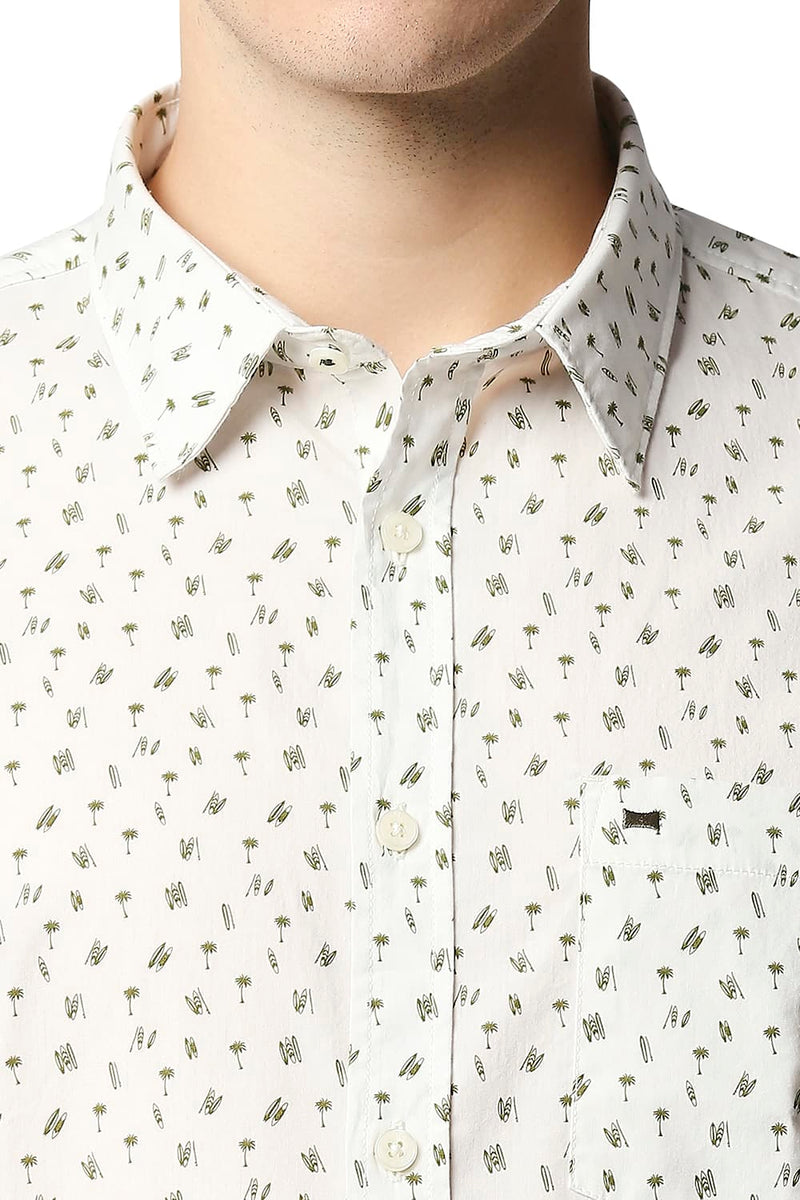 BASICS SLIM FIT POPLIN PRINTED HALFSLEEVES SHIRT