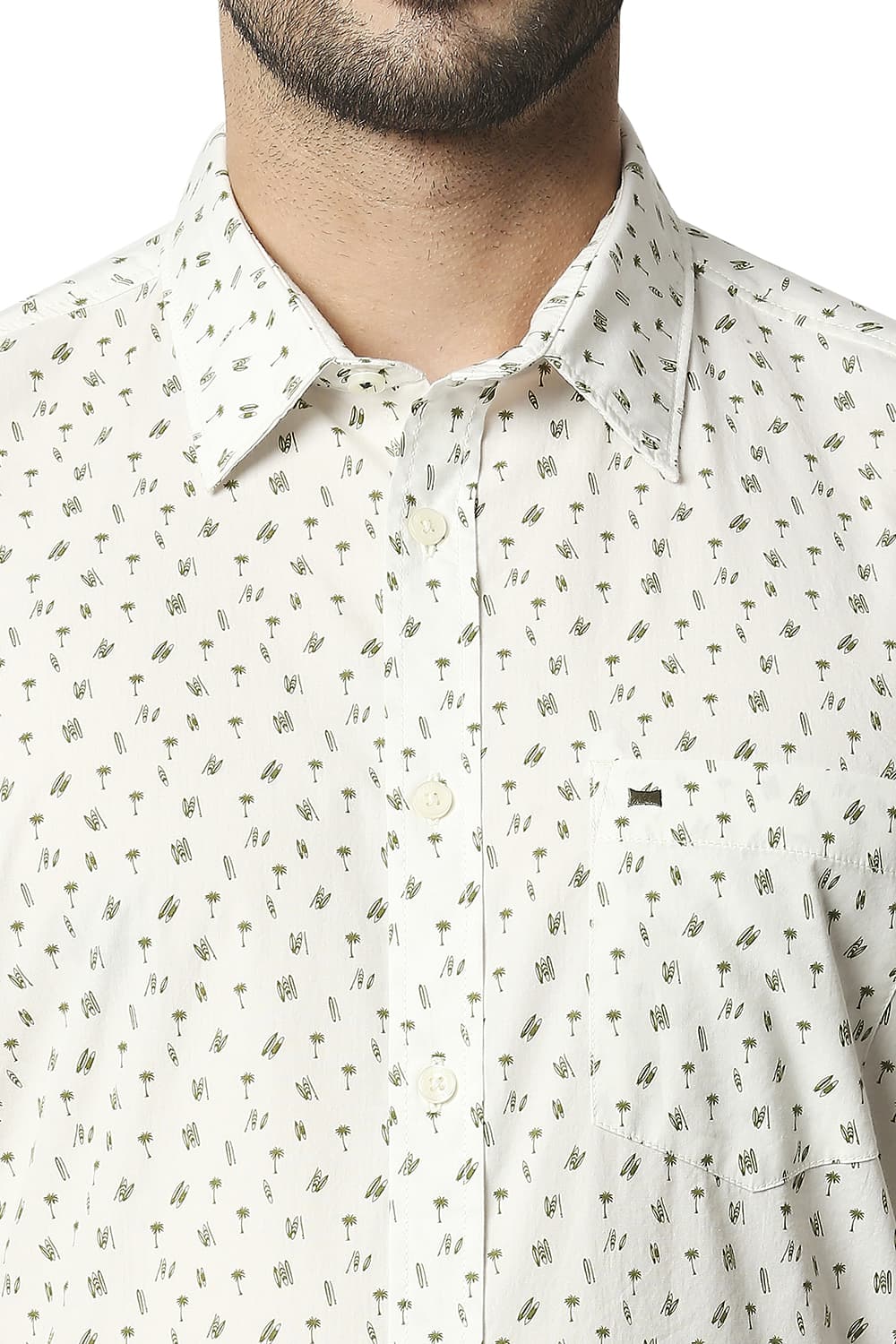 BASICS SLIM FIT POPLIN PRINTED SHIRT