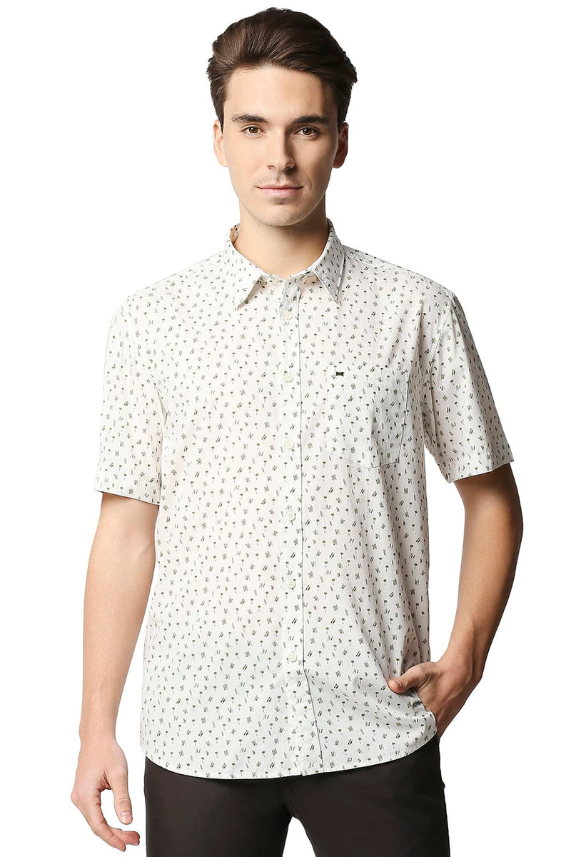 BASICS SLIM FIT POPLIN PRINTED HALFSLEEVES SHIRT