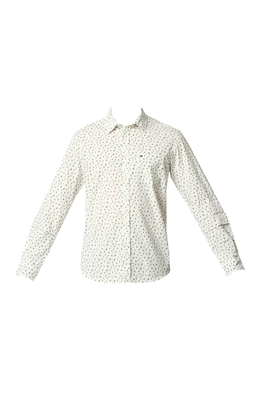 BASICS SLIM FIT AVOCADO GREEN POPLIN PRINTED SHIRT