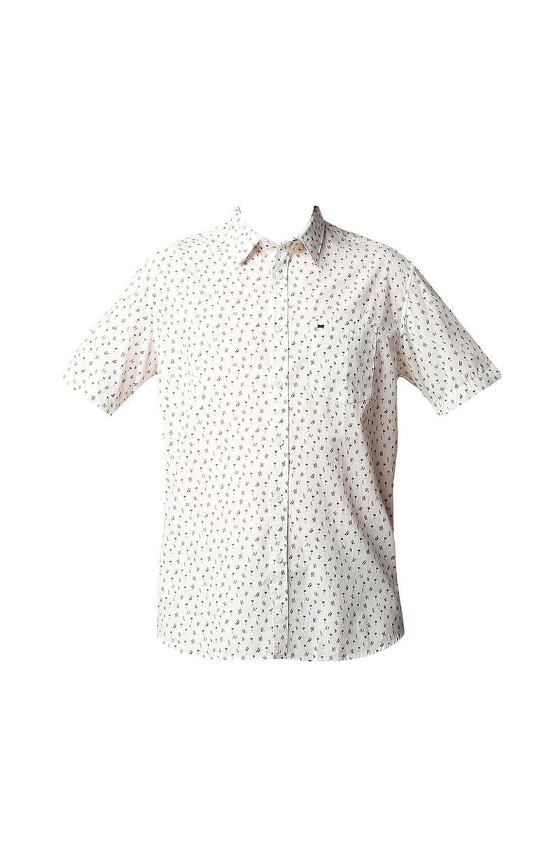 BASICS SLIM FIT POPLIN PRINTED HALFSLEEVES SHIRT