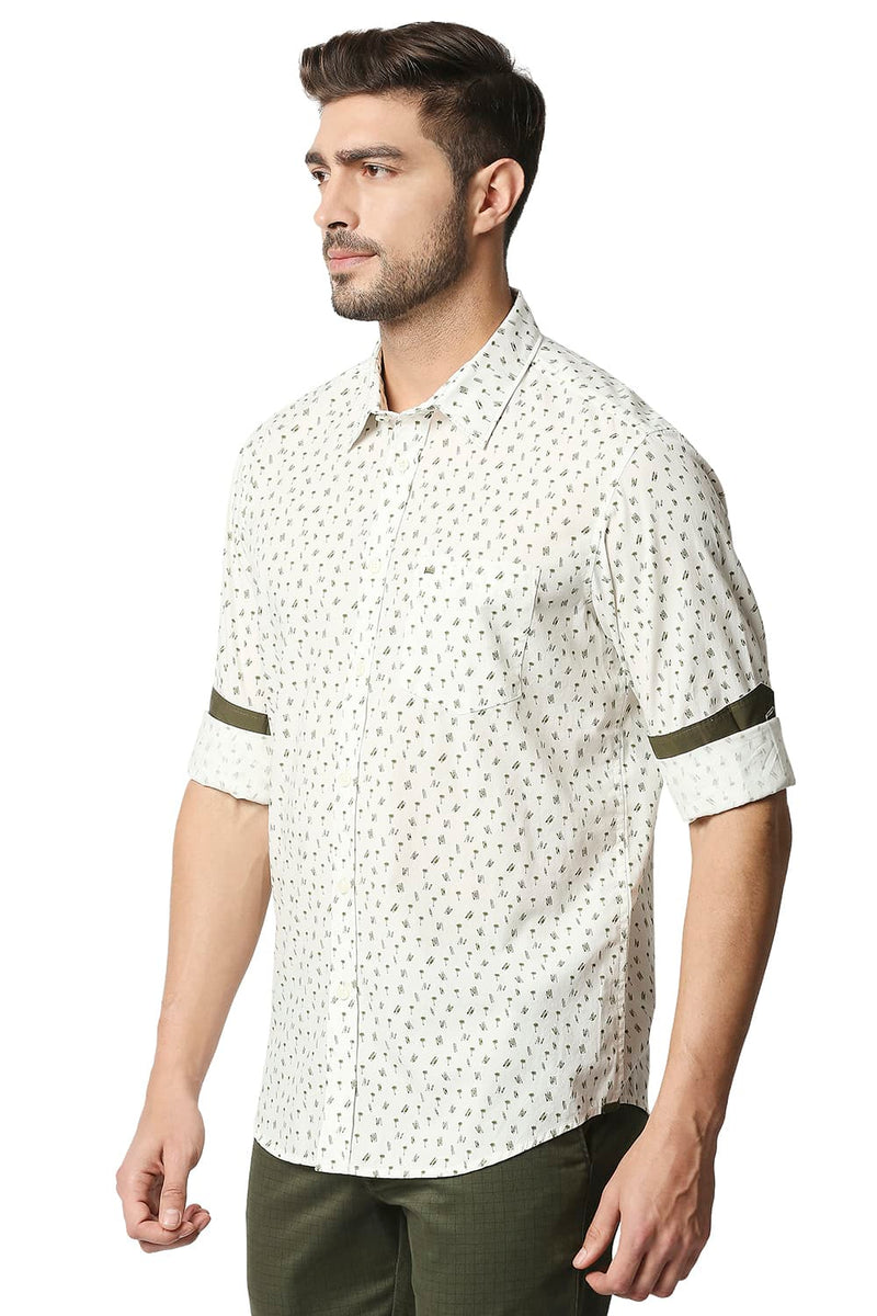 BASICS SLIM FIT POPLIN PRINTED SHIRT