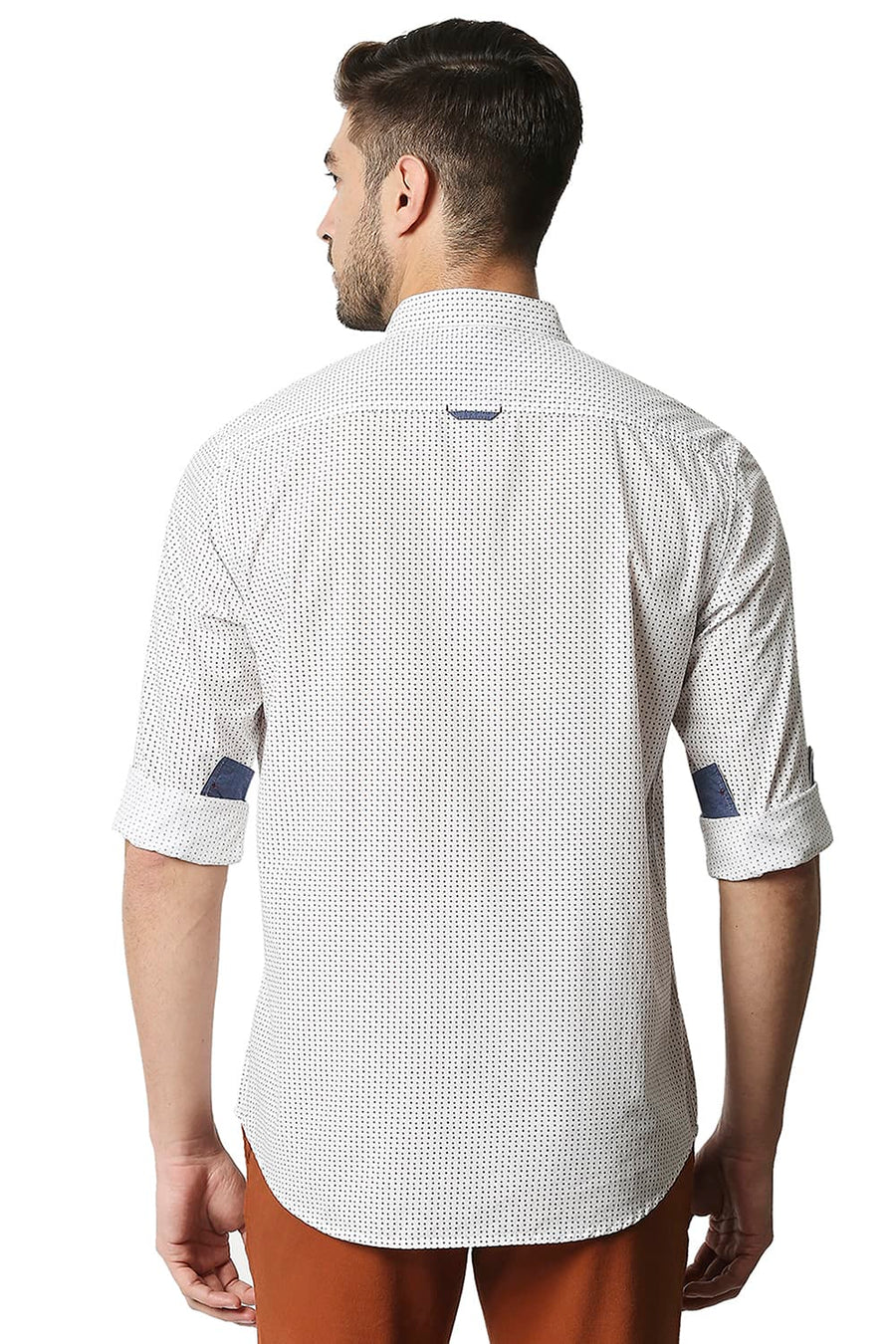 BASICS SLIM FIT CLOUD DANCER WHITE POPLIN PRINTED SHIRT