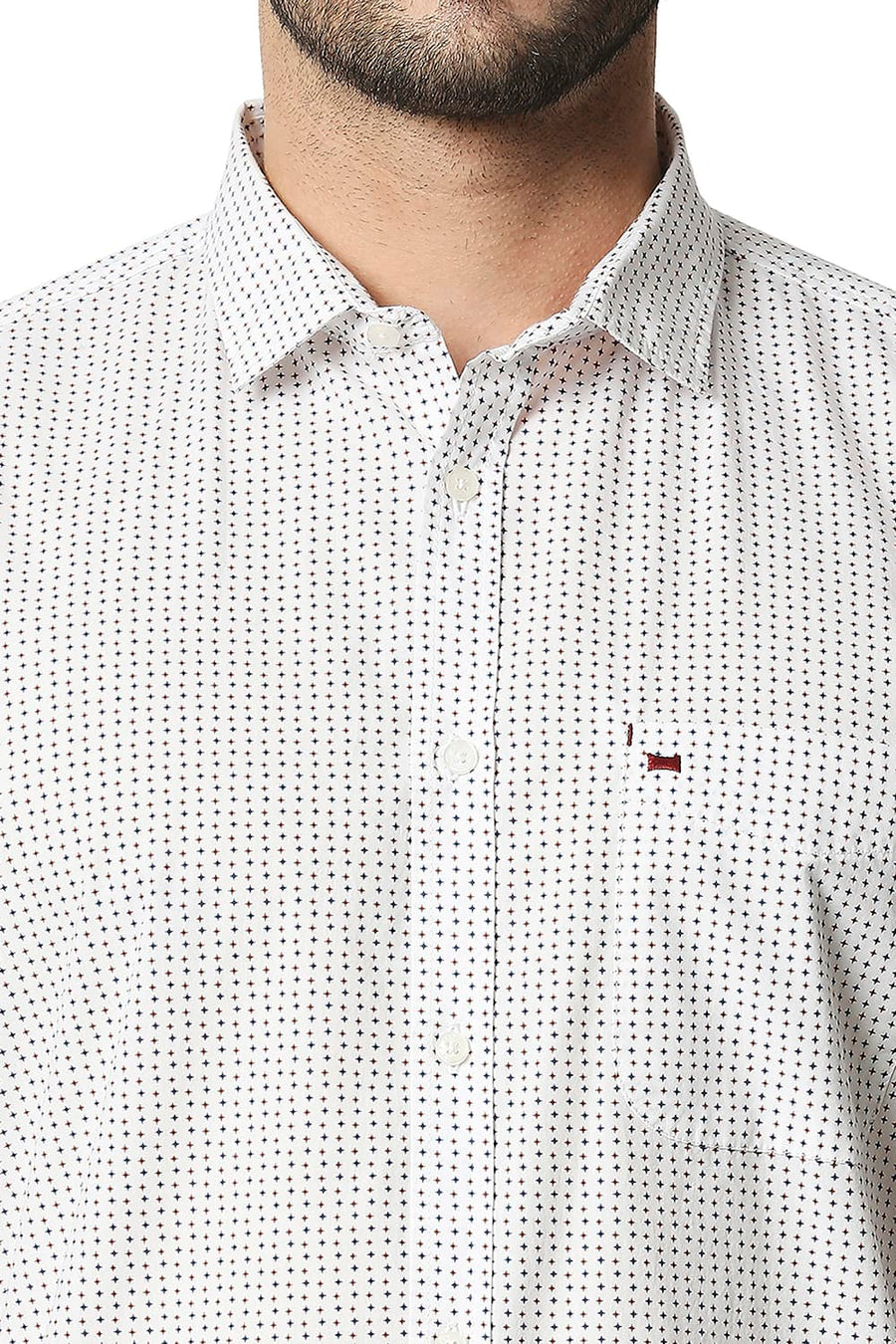 BASICS SLIM FIT CLOUD DANCER WHITE POPLIN PRINTED SHIRT