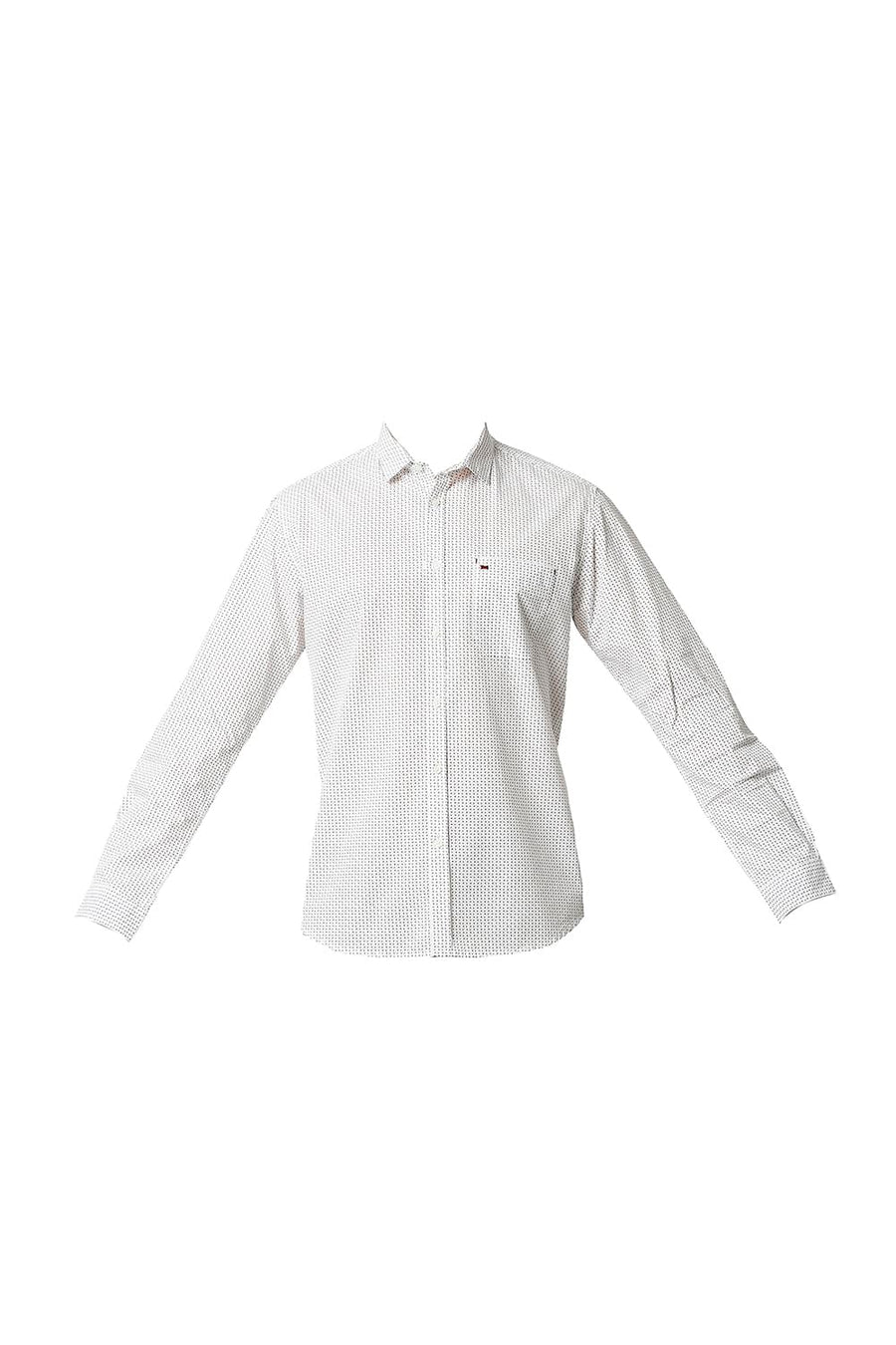 BASICS SLIM FIT CLOUD DANCER WHITE POPLIN PRINTED SHIRT