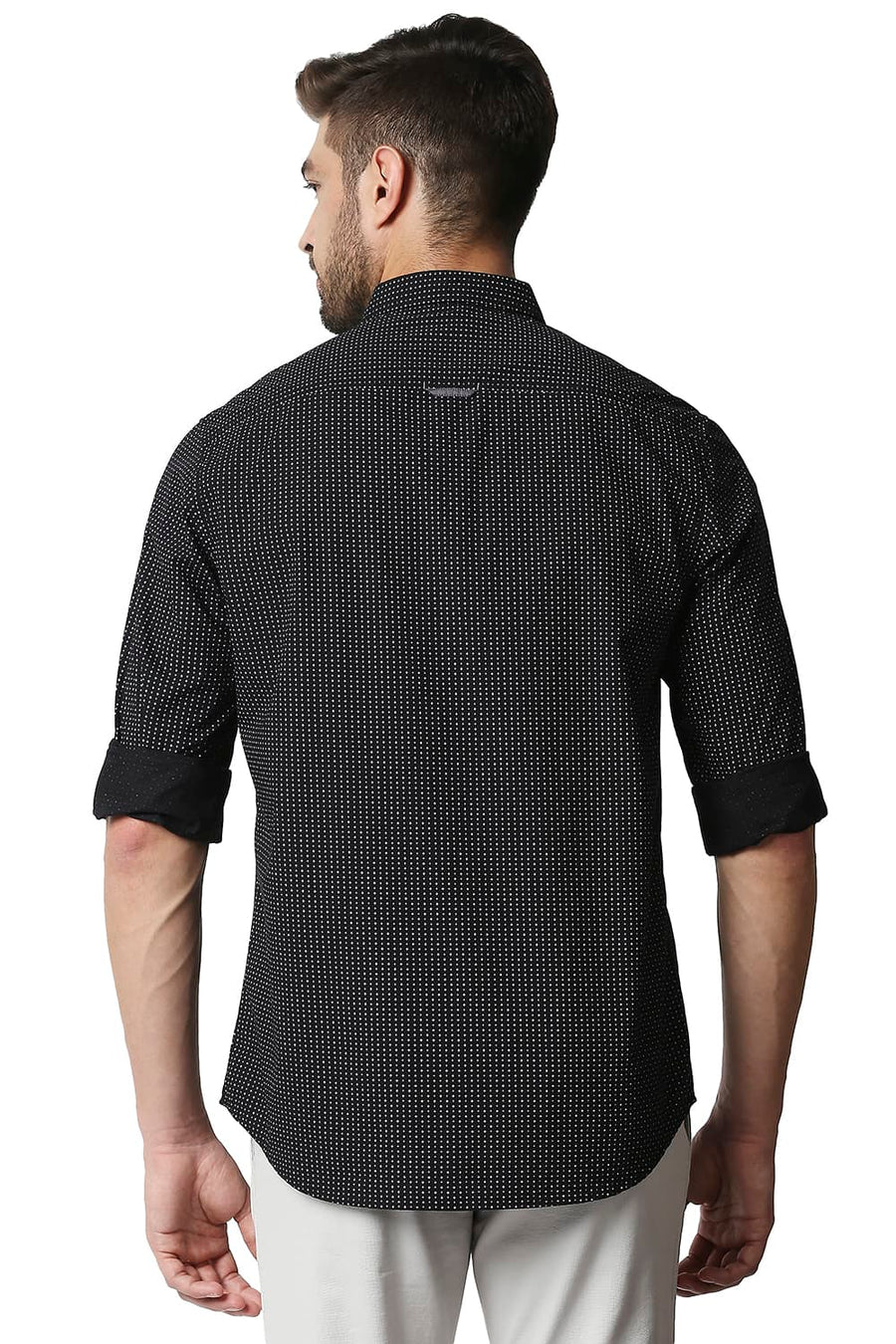 BASICS SLIM FIT ANTHRACITE BLACK POPLIN PRINTED SHIRT