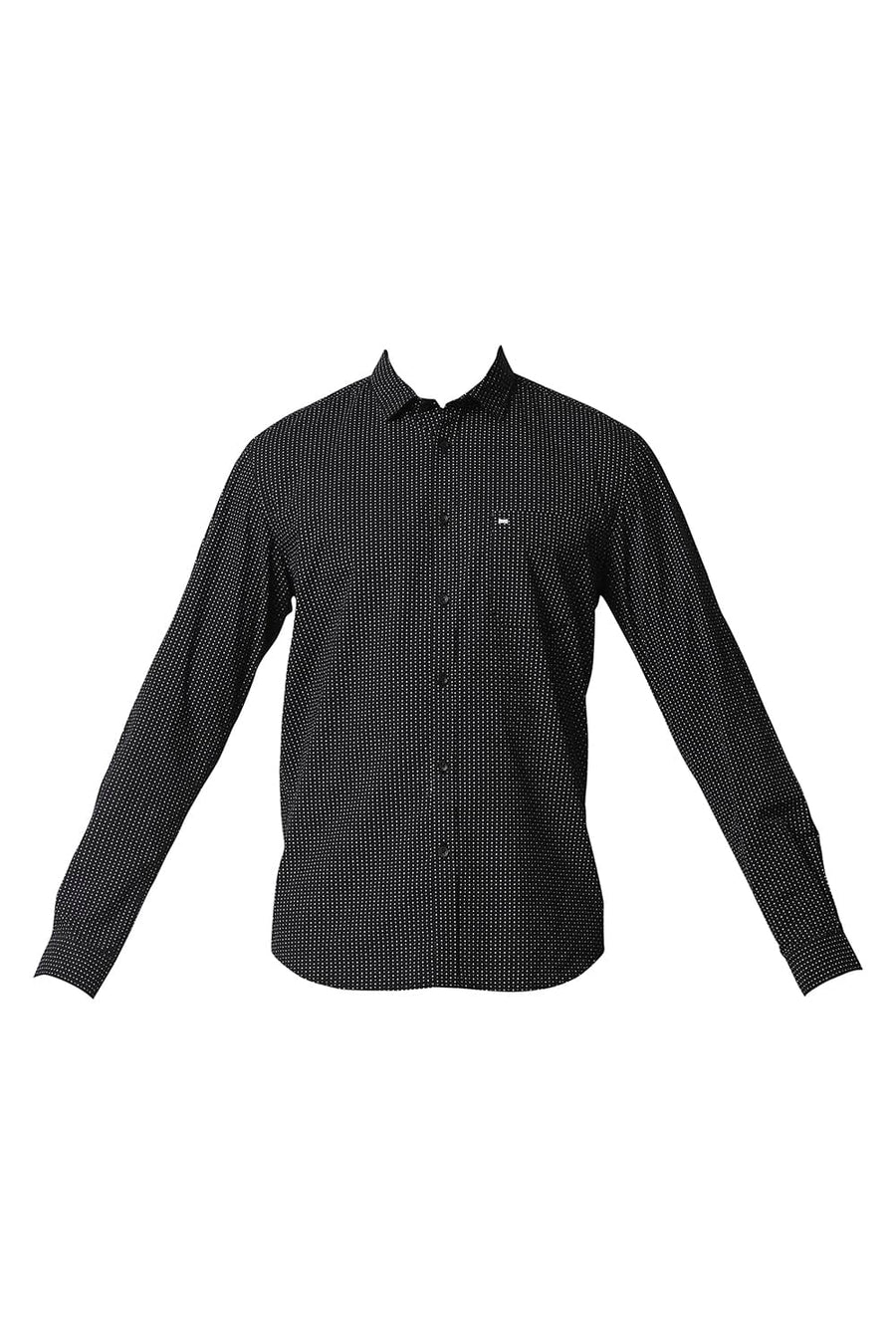 BASICS SLIM FIT ANTHRACITE BLACK POPLIN PRINTED SHIRT