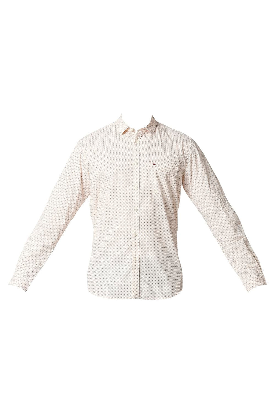 BASICS SLIM FIT APRICOT ORANGE POPLIN PRINTED SHIRT