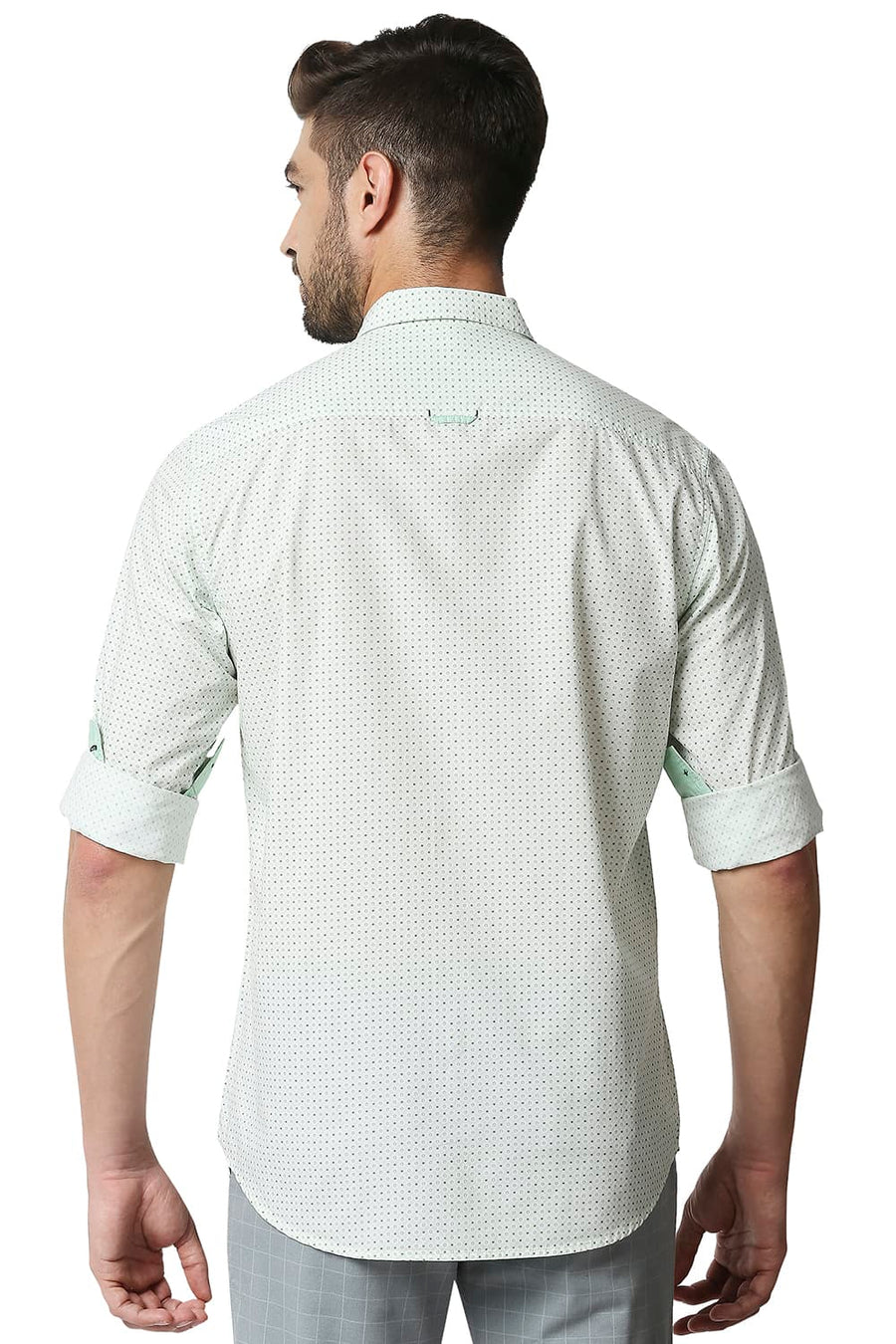BASICS SLIM FIT CAMEO GREEN POPLIN PRINTED SHIRT