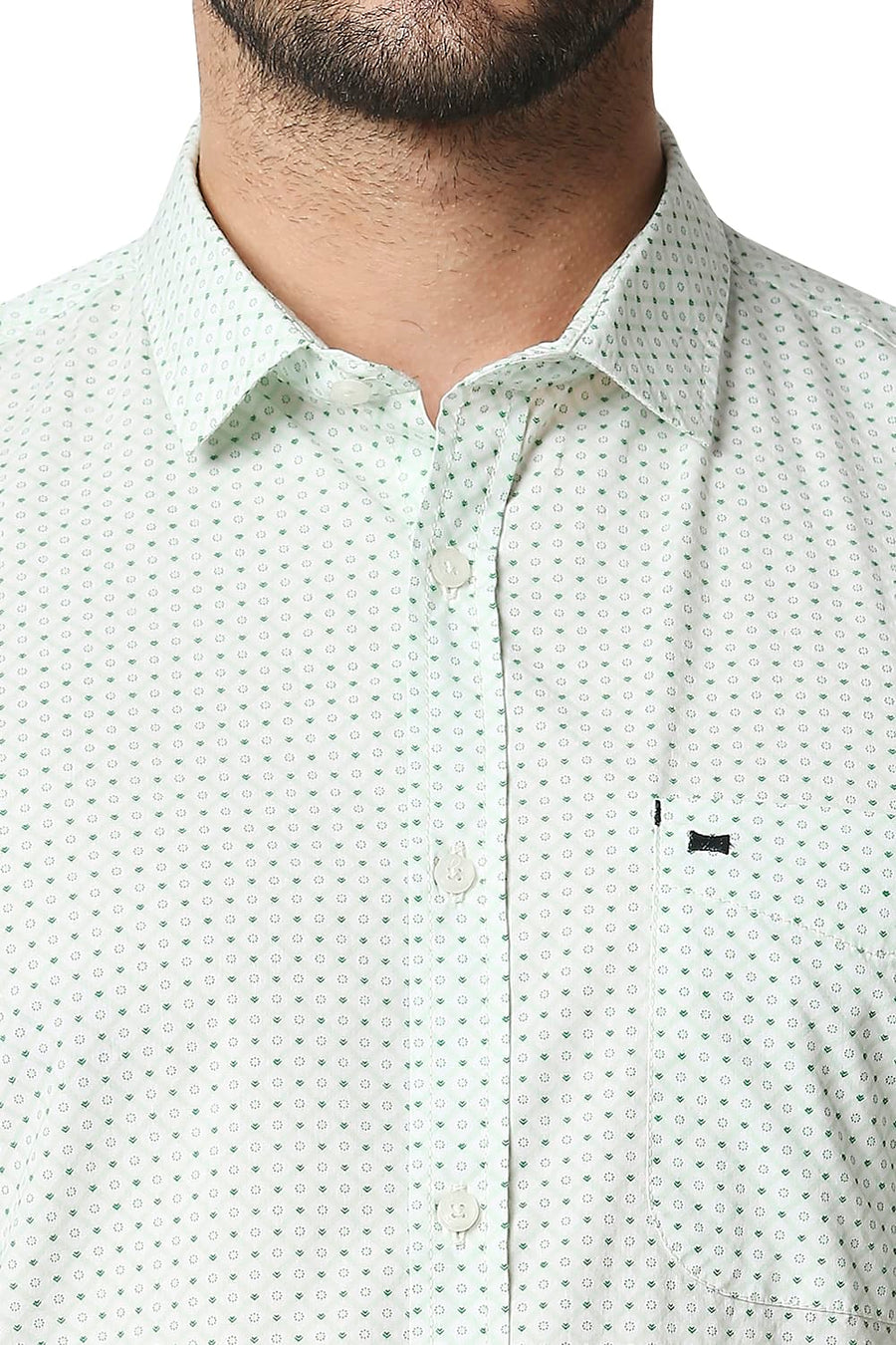 BASICS SLIM FIT CAMEO GREEN POPLIN PRINTED SHIRT